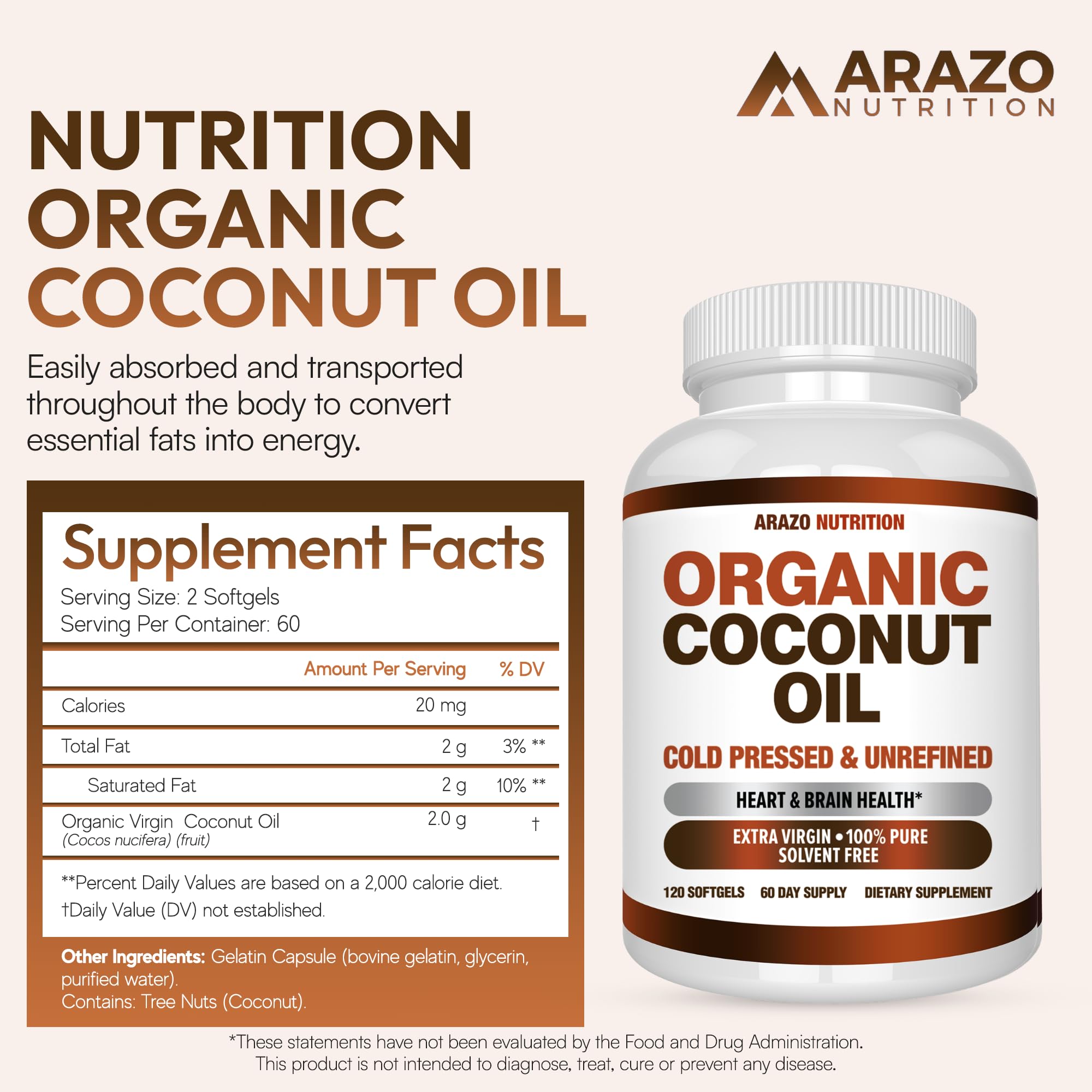Arazo Nutrition MCT Oil Capsules side view showing the bottle