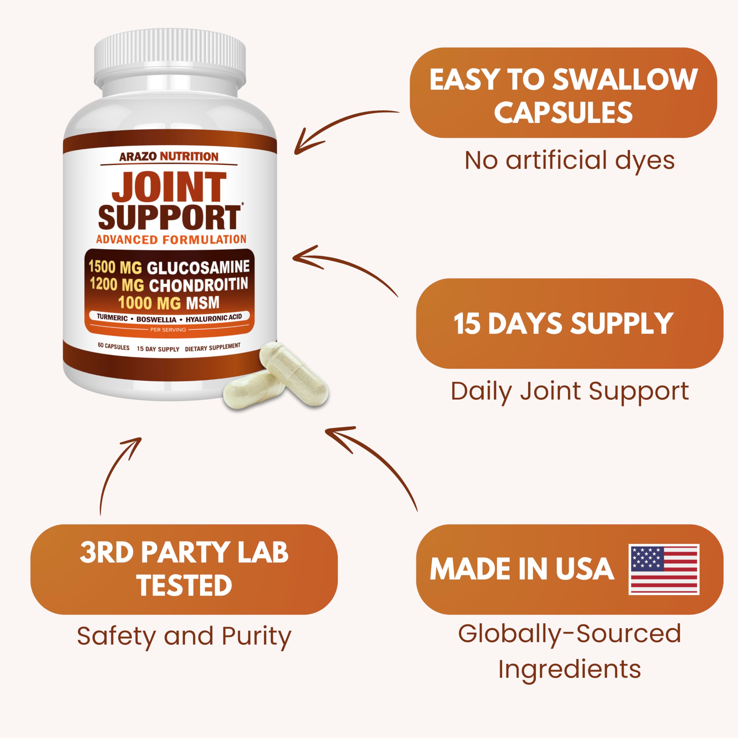 Arazo Nutrition MSM Joint Support Supplement on a wooden table