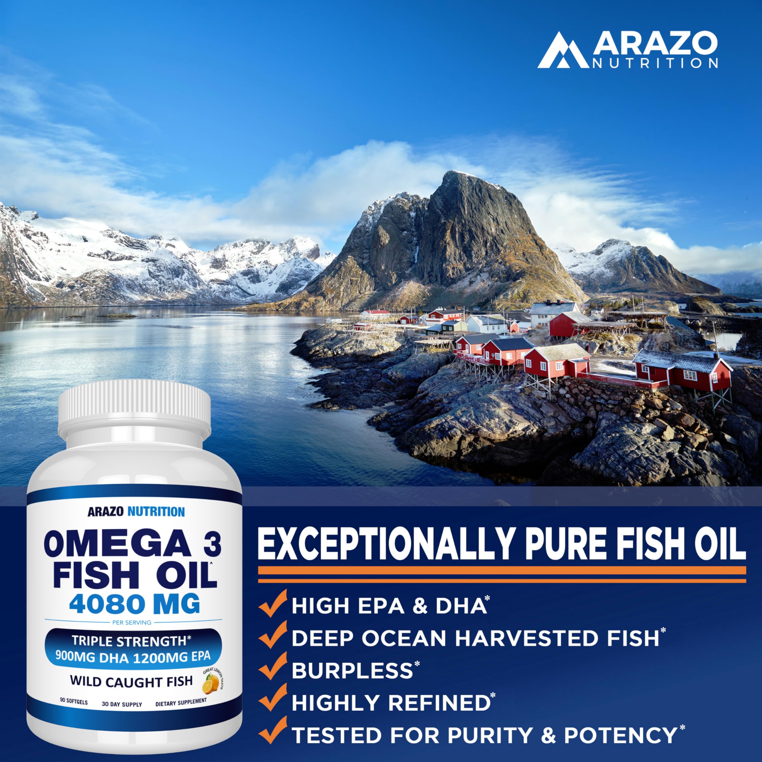 Arazo Nutrition Omega-3 Fish Oil 4080mg soft gels nutritional information
