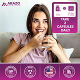 Arazo Nutrition Red Yeast Rice 1200mg capsules on a wooden table