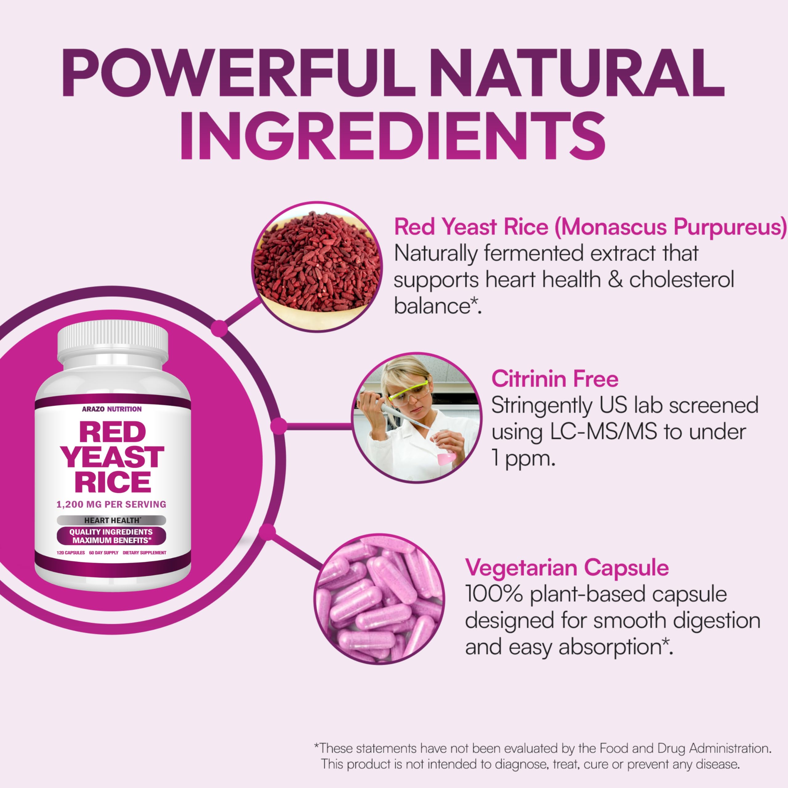 Arazo Nutrition Red Yeast Rice 1200mg supplement facts label