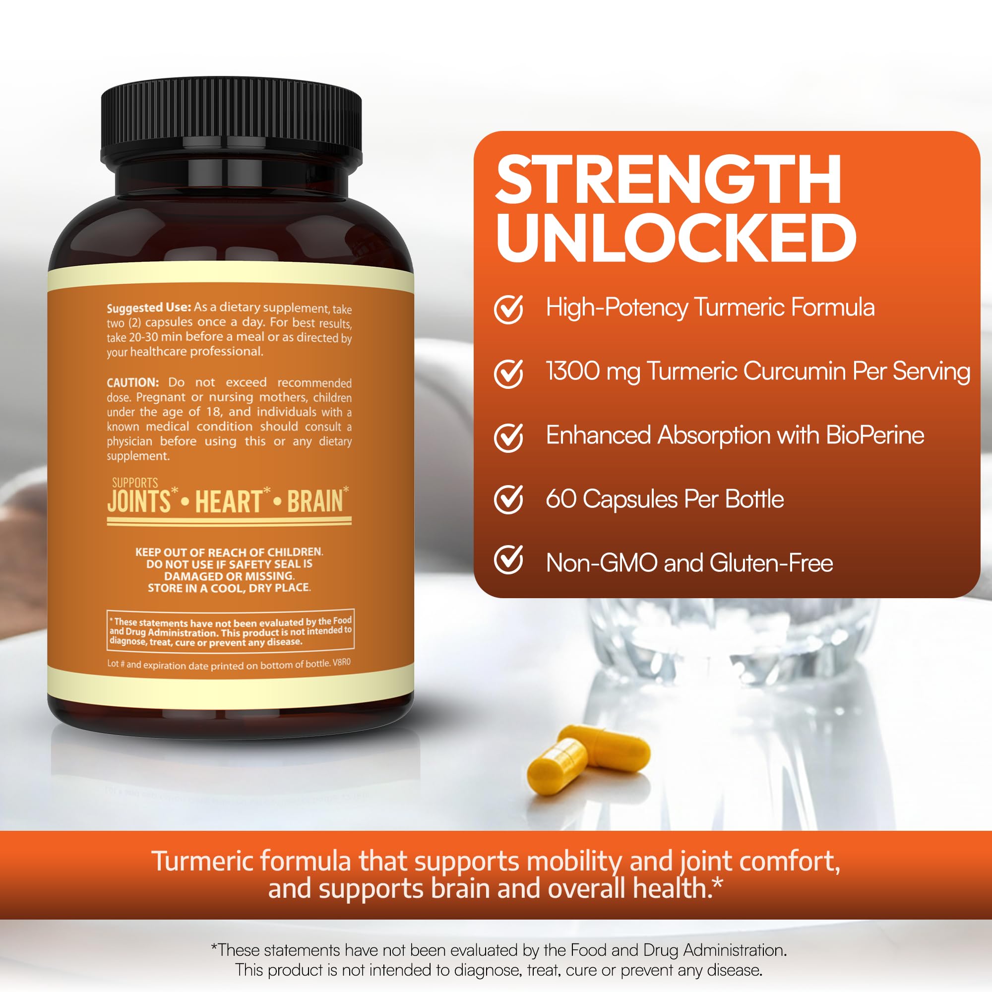 Arazo Nutrition Turmeric Supplement 1300mg capsules on a table