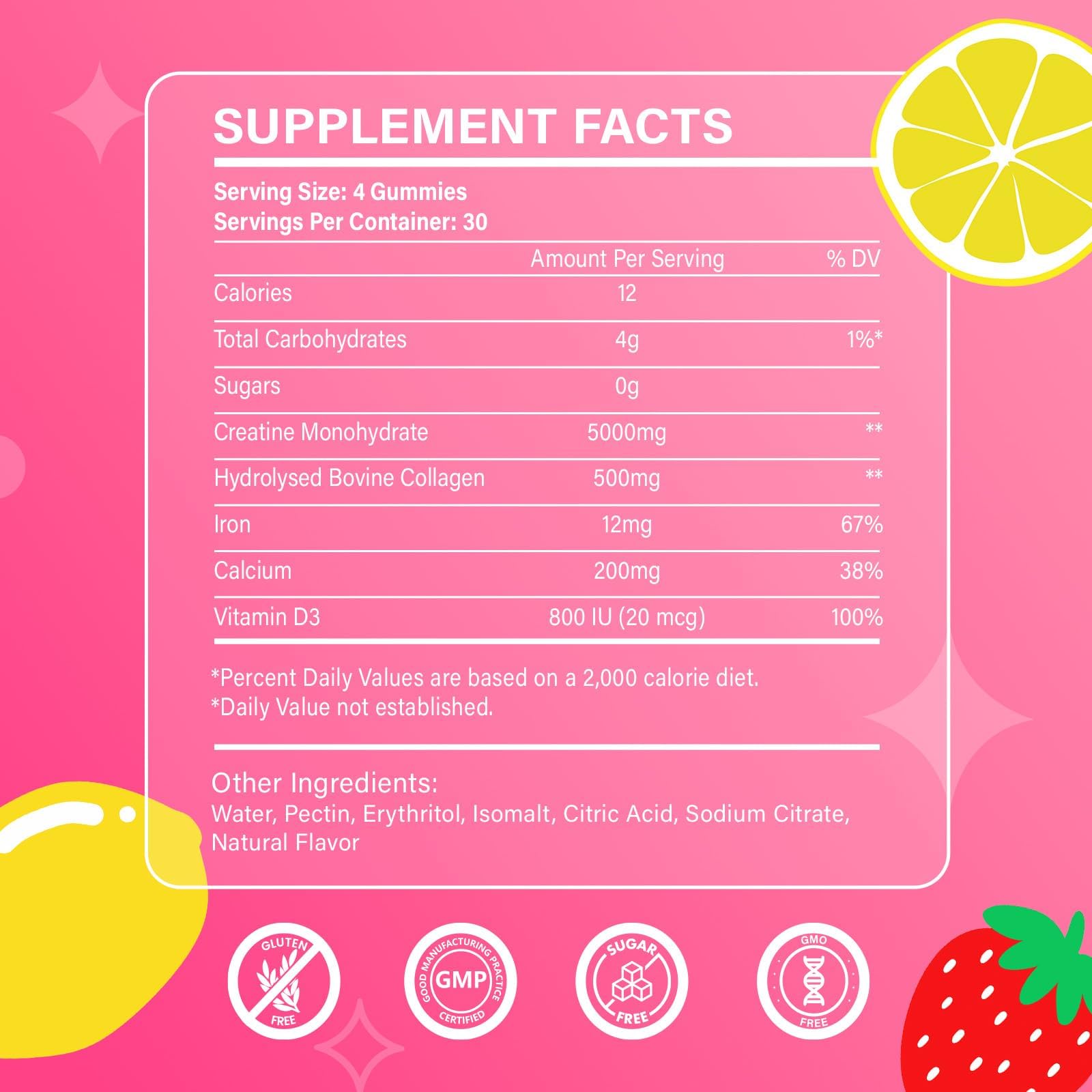 ARDORACON Creatine Gummies for Women label details