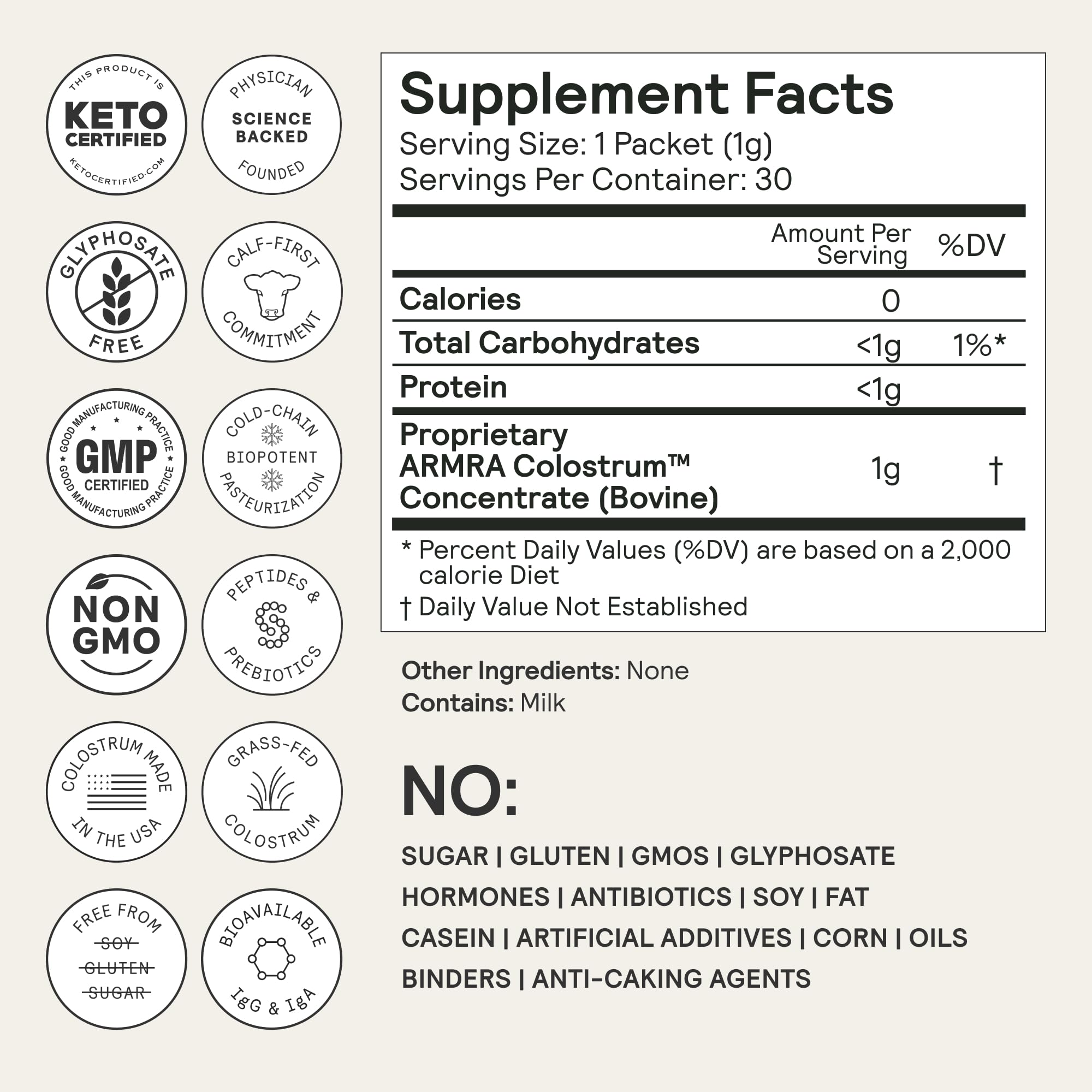 ARMRA Colostrum Premium Bovine Concentrate 28g scoop in a beverage