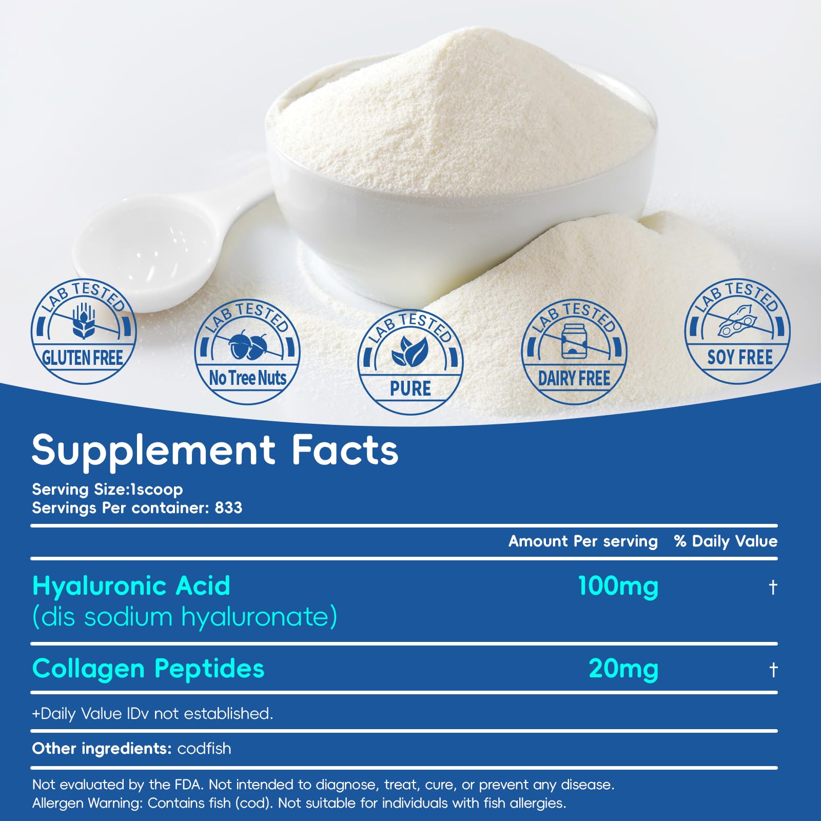Arofum Hyaluronic Acid Powder 100g fine texture close-up