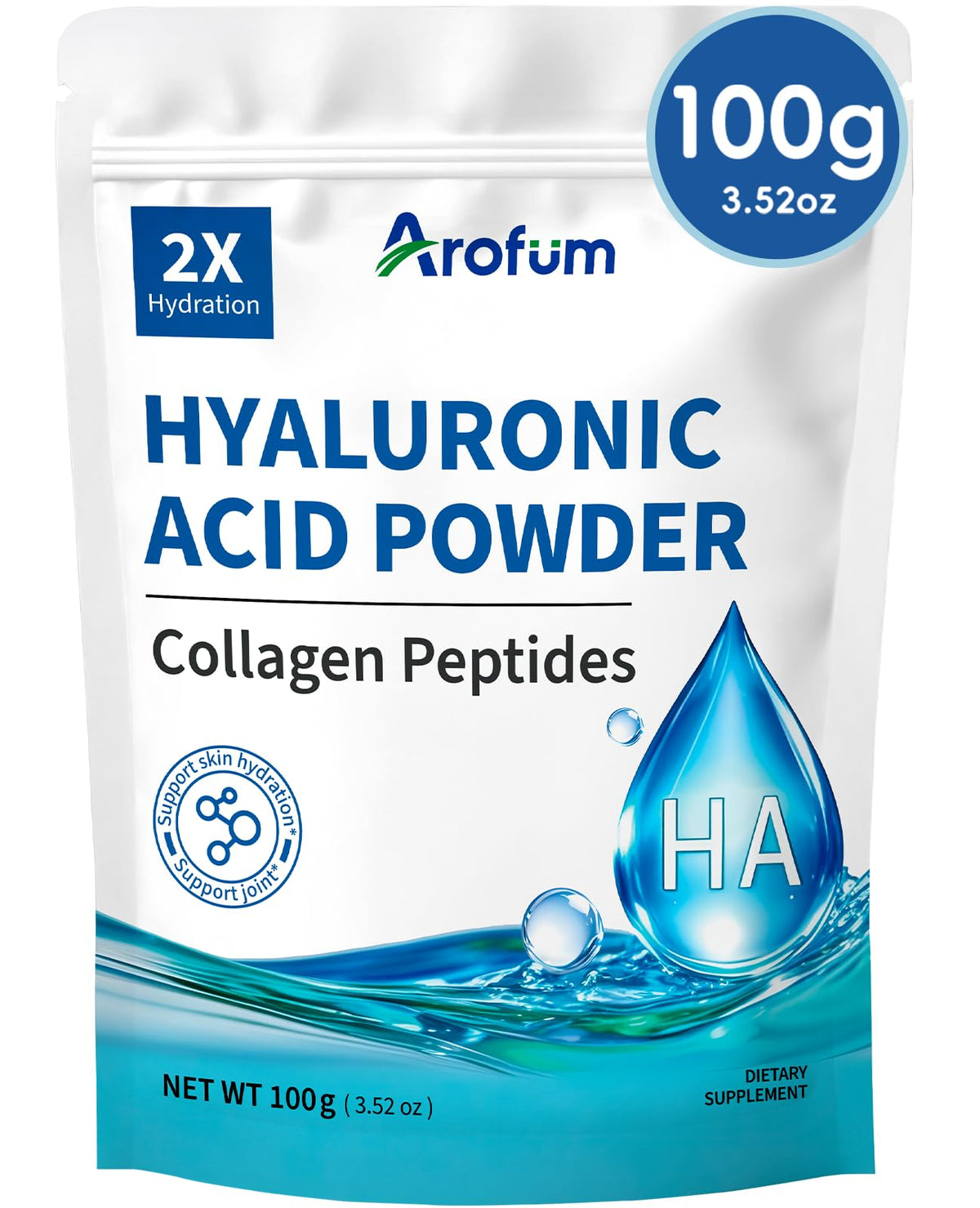 Arofum Hyaluronic Acid Powder 100g front view packaging