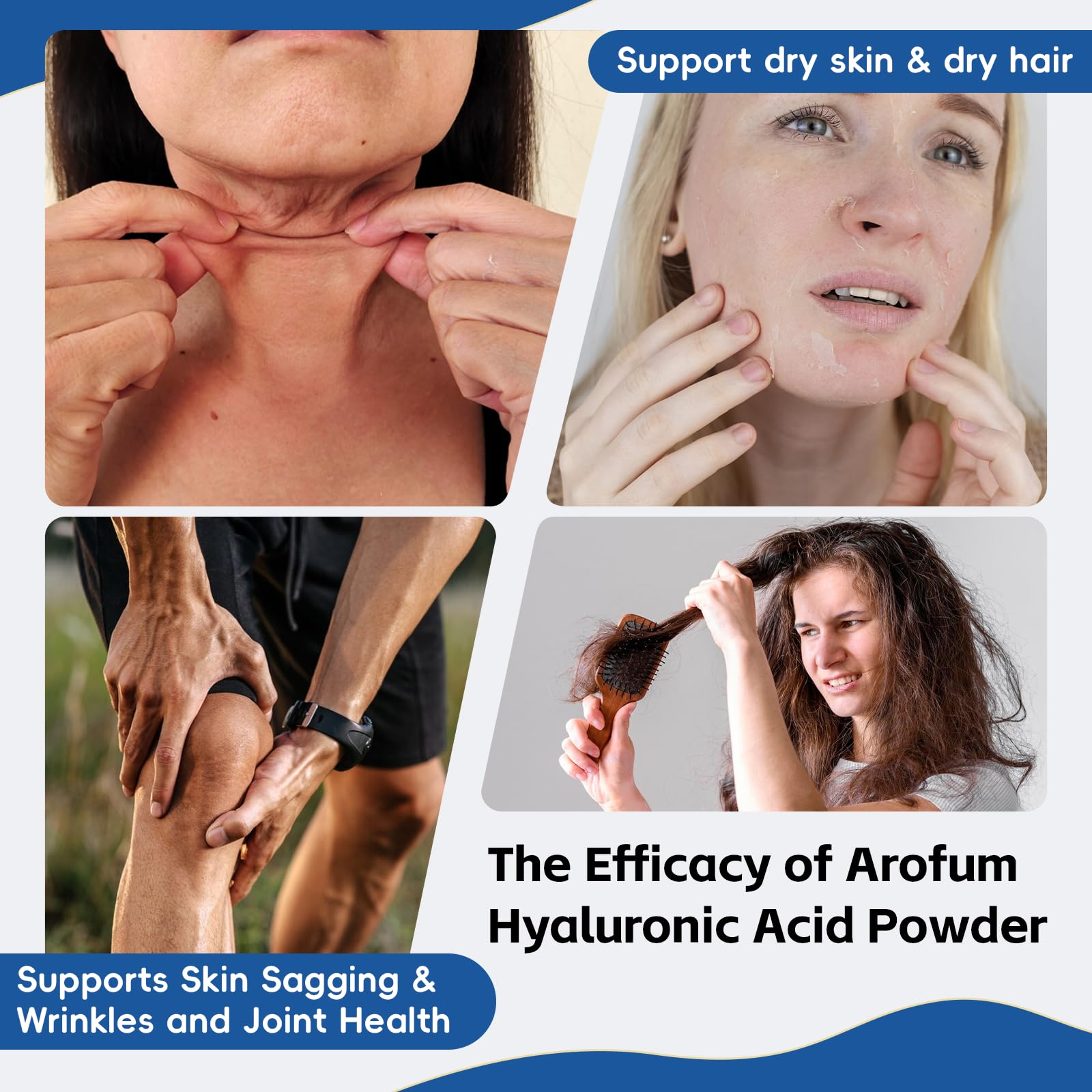 Arofum Hyaluronic Acid Powder 100g with skincare products