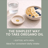 AROMAVITA Oregano Oil Softgels with olive oil background