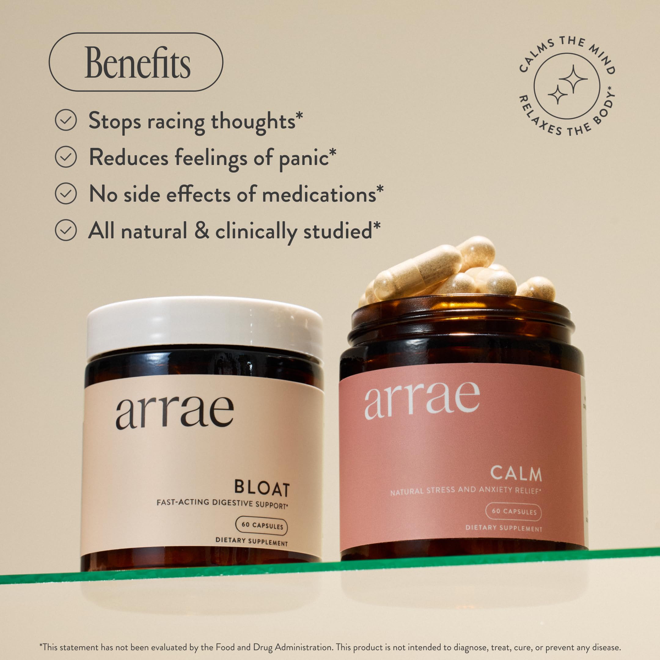 Arrae Calm Capsules 60 count close-up of capsules