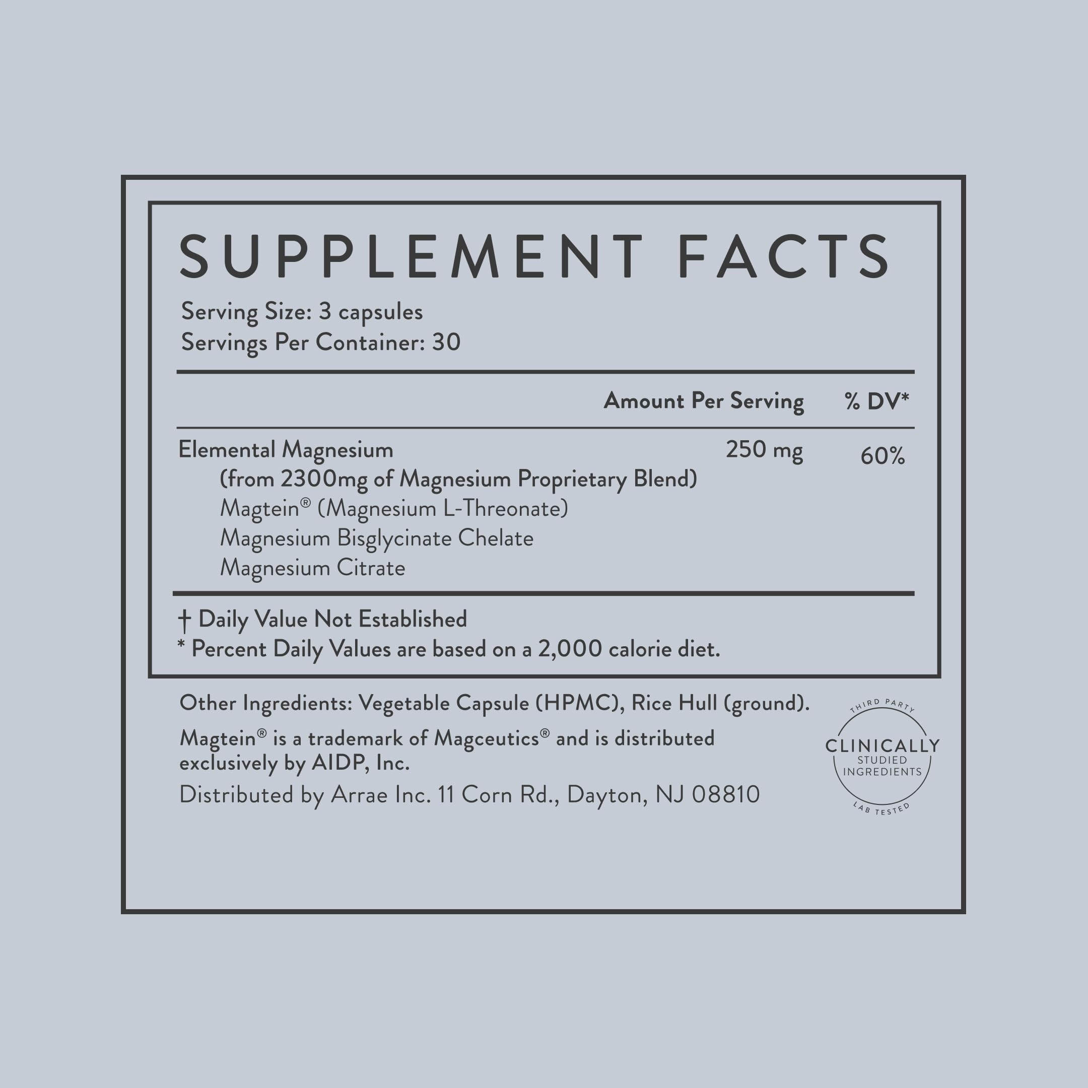 Arrae Magnesium Supplement 272g product dimensions