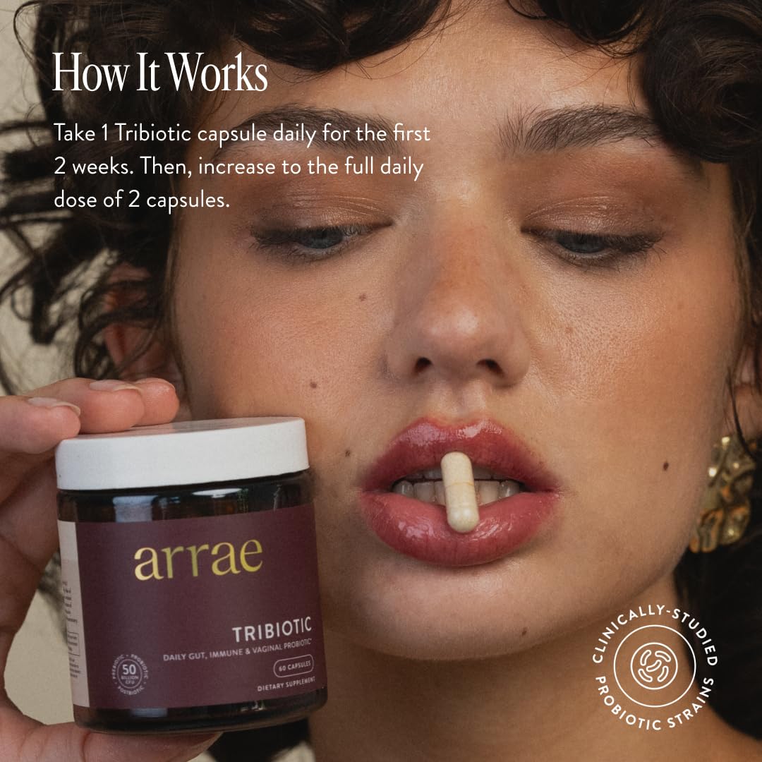 Arrae Tribiotic Prebiotic Supplement 127g capsule close-up