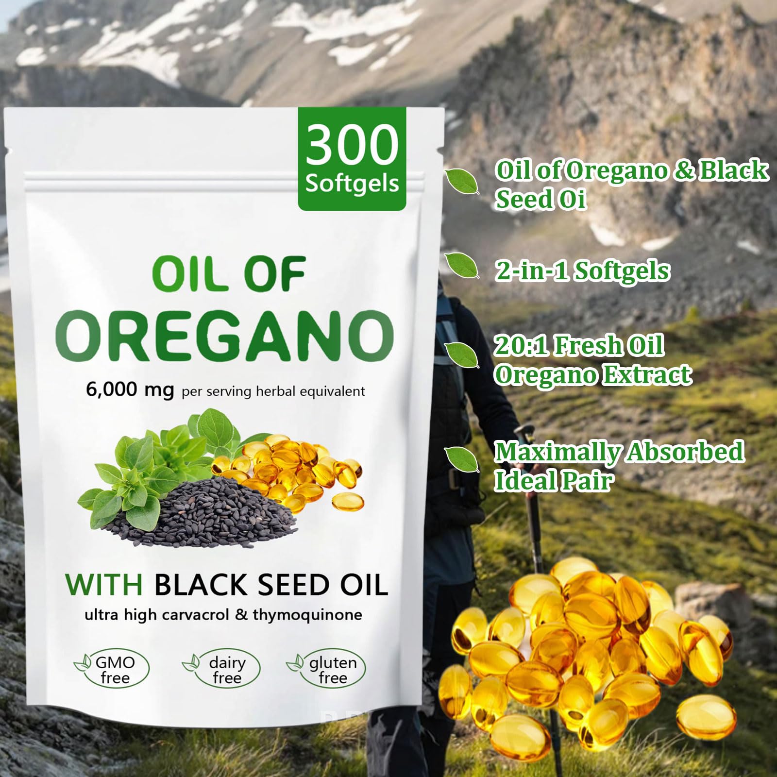 ARSYCHLL Oregano Oil Softgels bottle side view