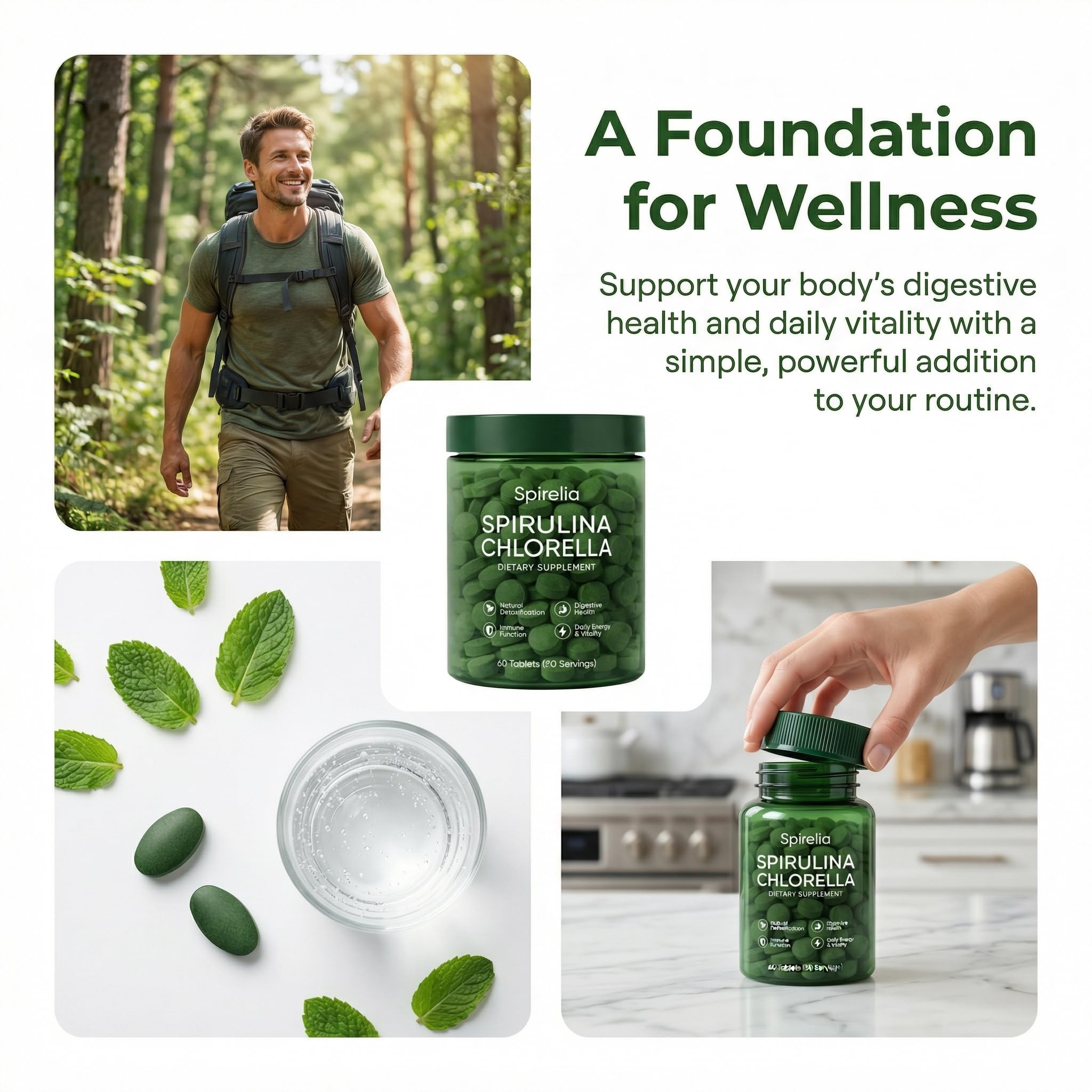 Art anime Chlorella & Spirulina Tablets showing nutritional information