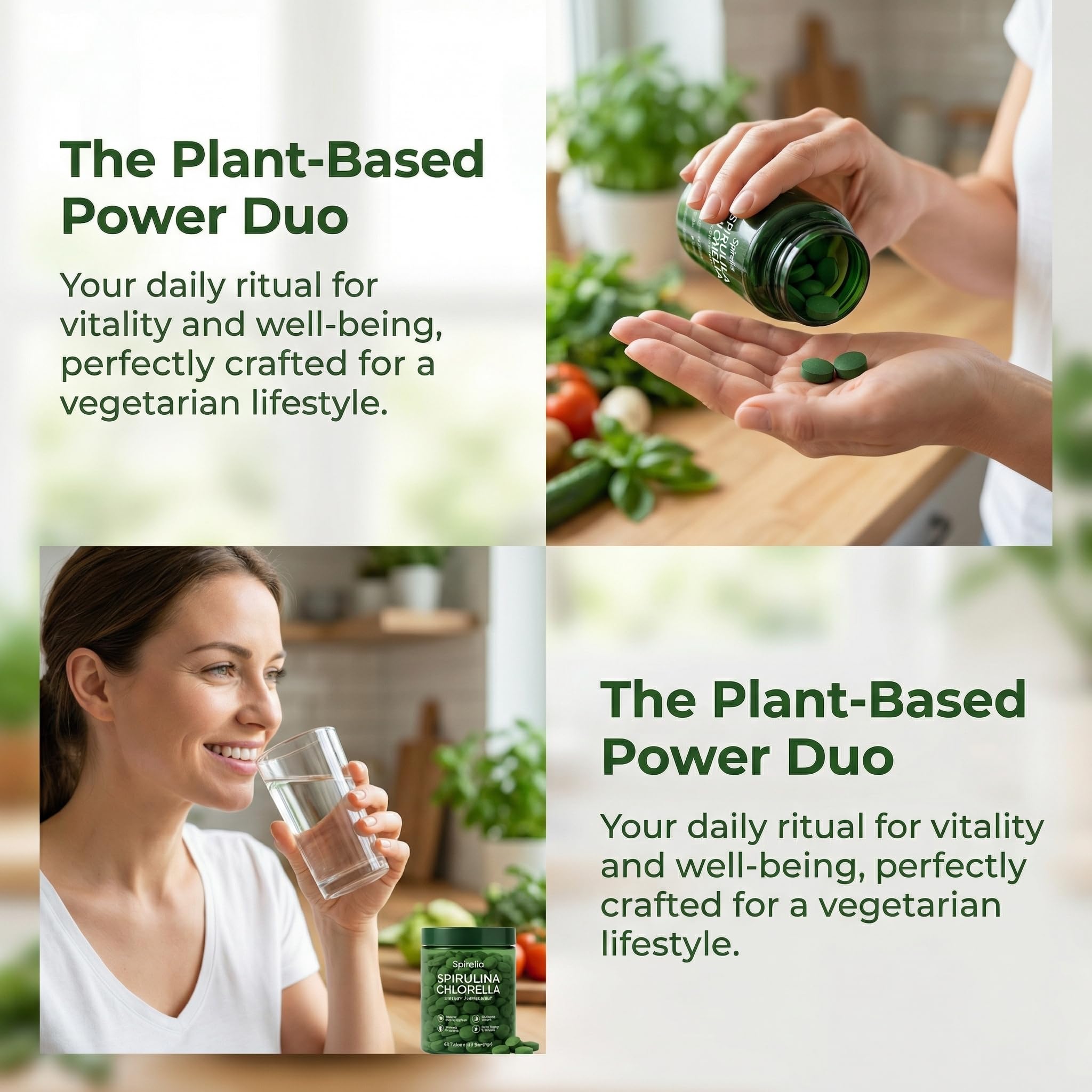 Art anime Chlorella & Spirulina Tablets with a glass of water