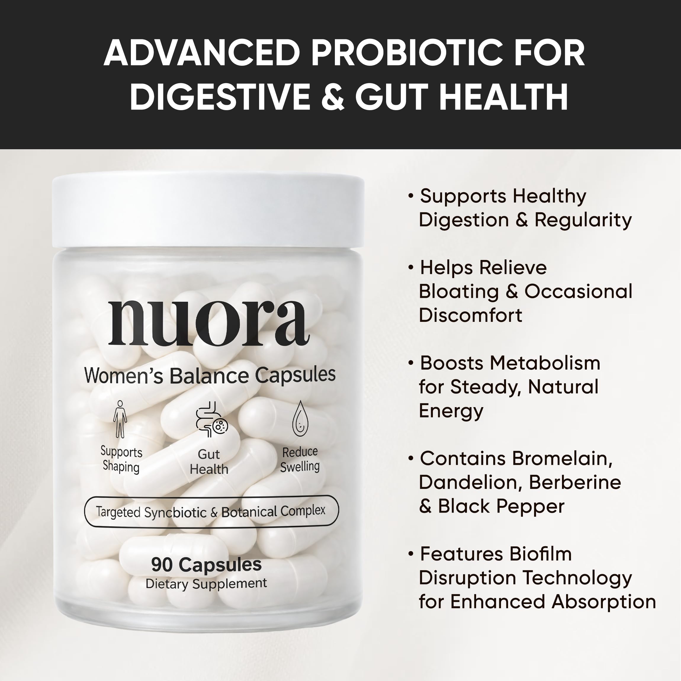 Art anime Nuora Biofilm Probiotic 60 Capsules side view