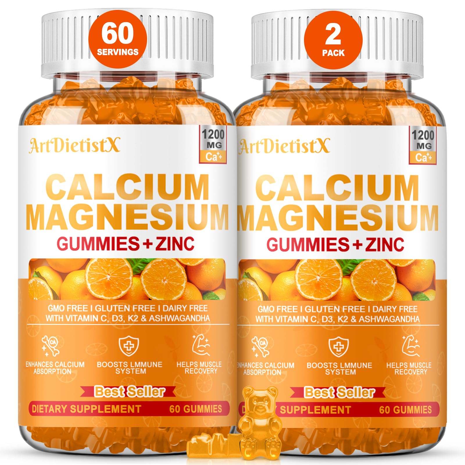 ArtDietistX Calcium Magnesium Zinc Gummies front view with packaging