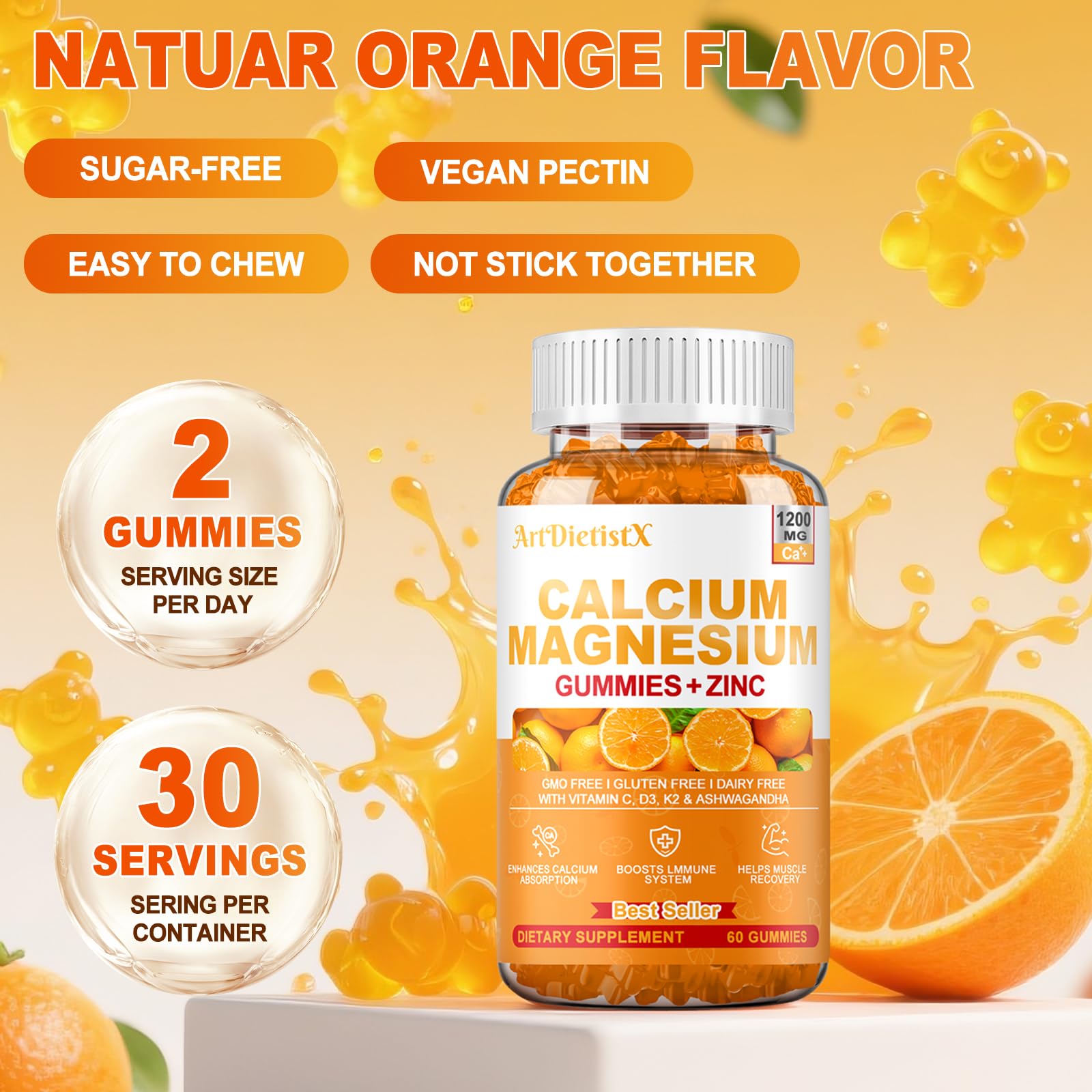 ArtDietistX Calcium Magnesium Zinc Gummies in a bowl