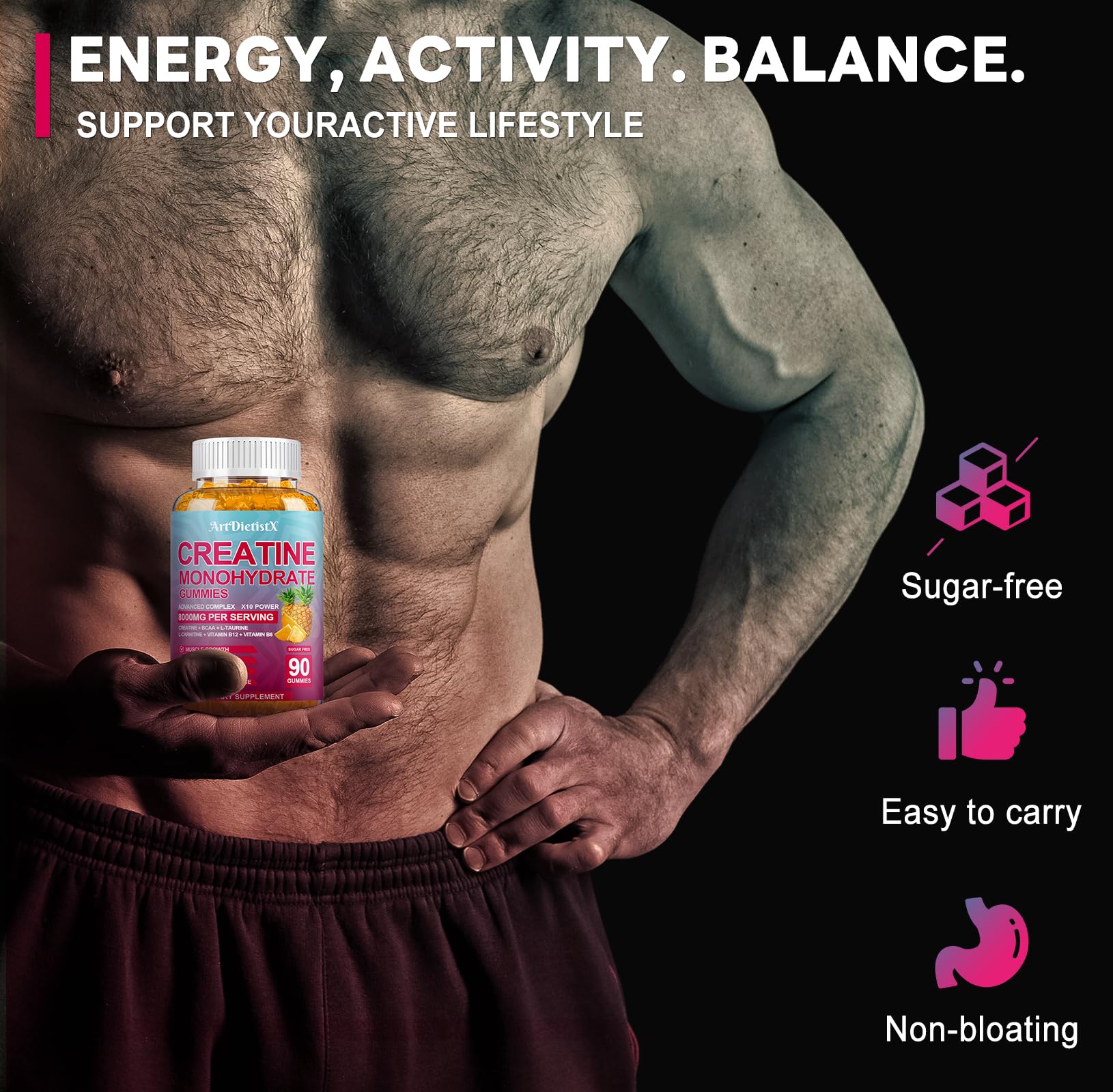 ArtDietistX Creatine Gummies in a bowl for easy access