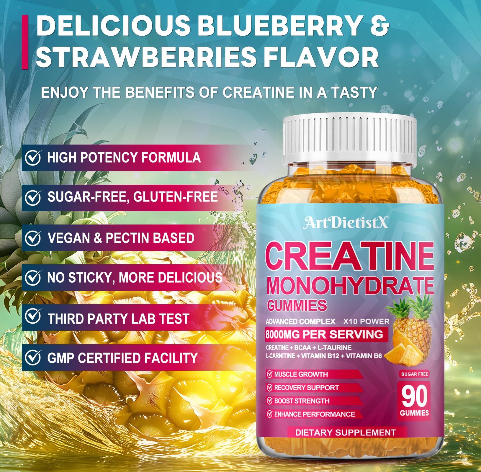 ArtDietistX Creatine Gummies side view showing gummy texture