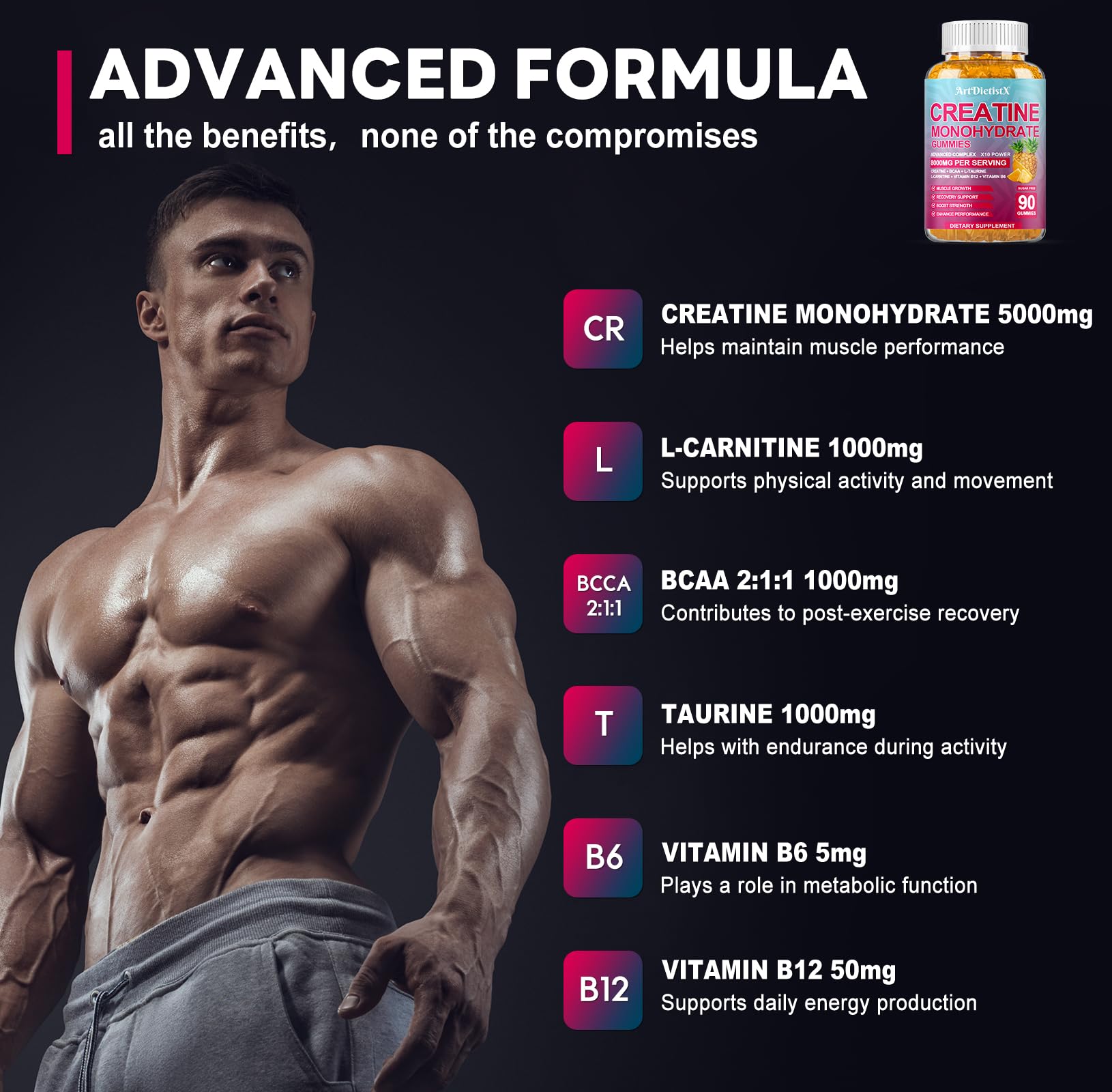 ArtDietistX Creatine Gummies strawberry and blueberry flavours