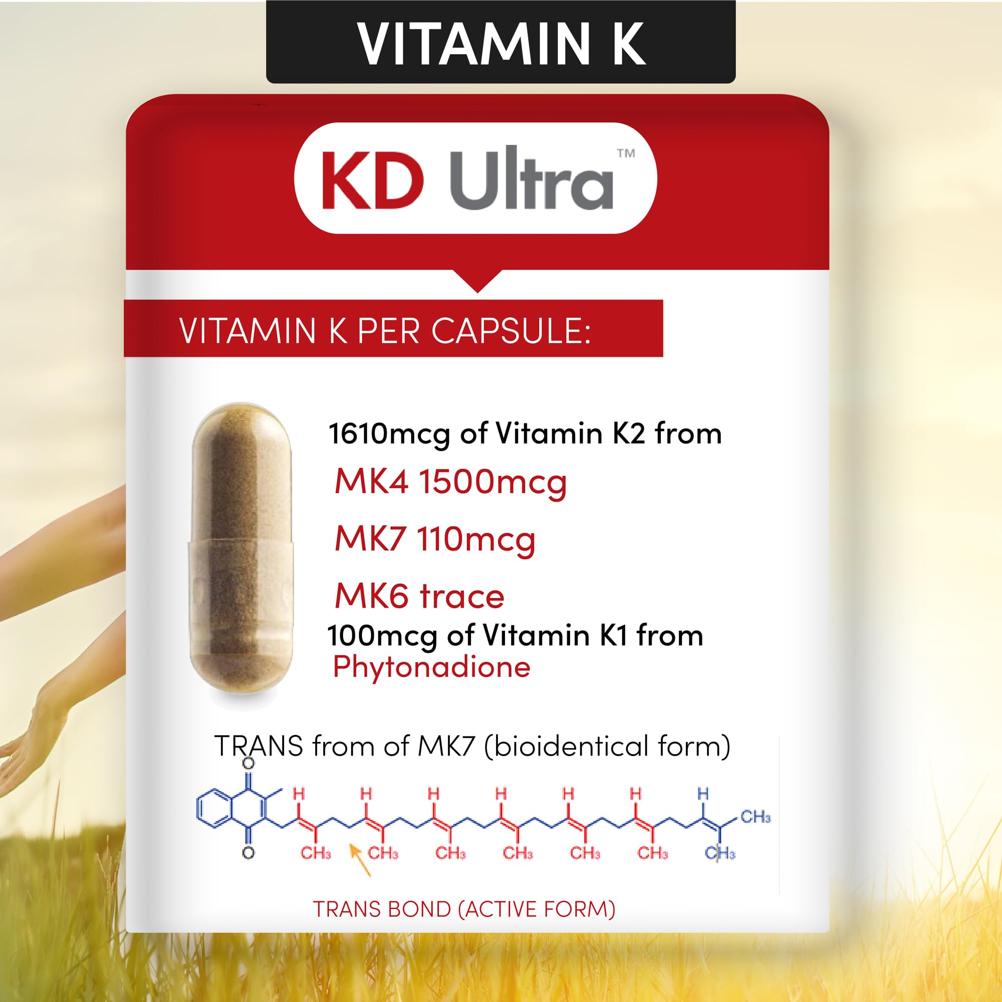 Arthur Andrew Medical KD Ultra Vitamin D3 and K2 supplement with a glass of water