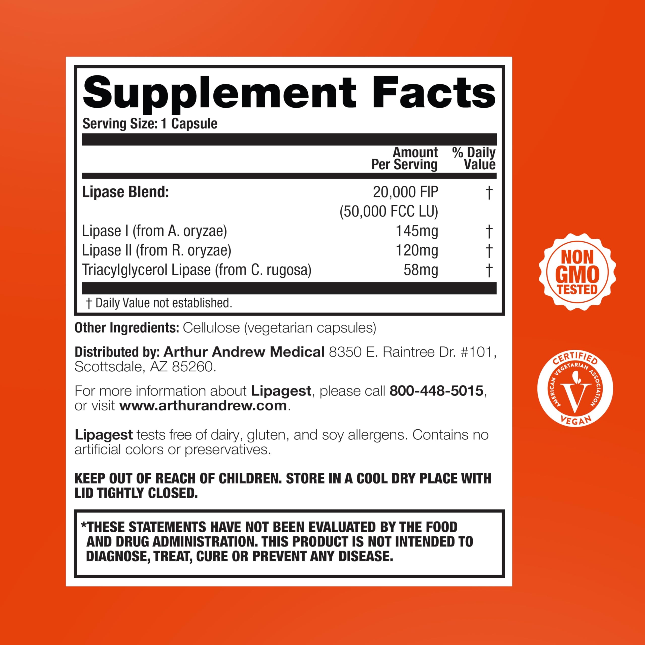 Arthur Andrew Medical Lipagest Multi-Enzyme Supplement ingredients list