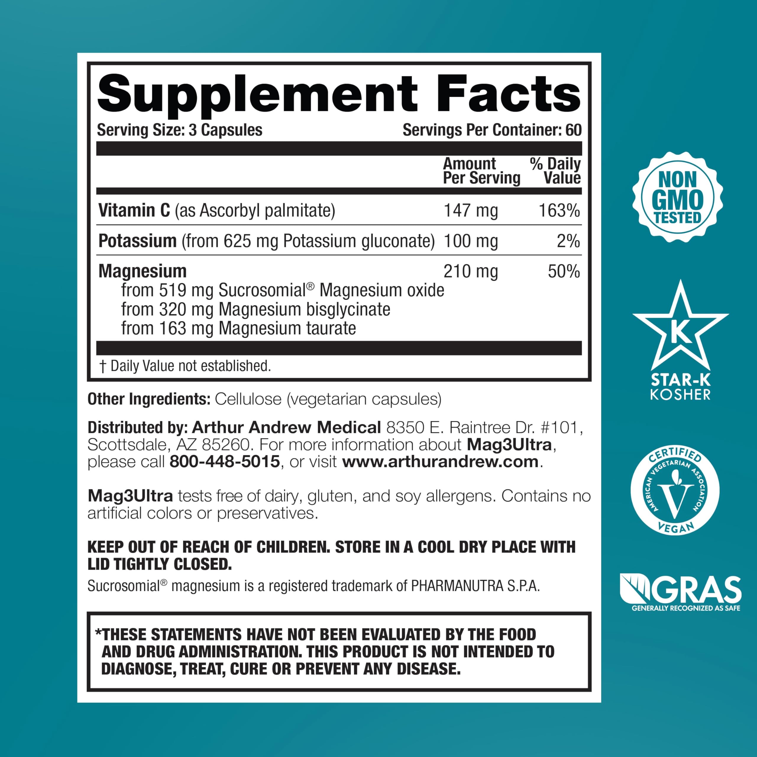 Arthur Andrew Medical Mag3Ultra Magnesium Supplement side view