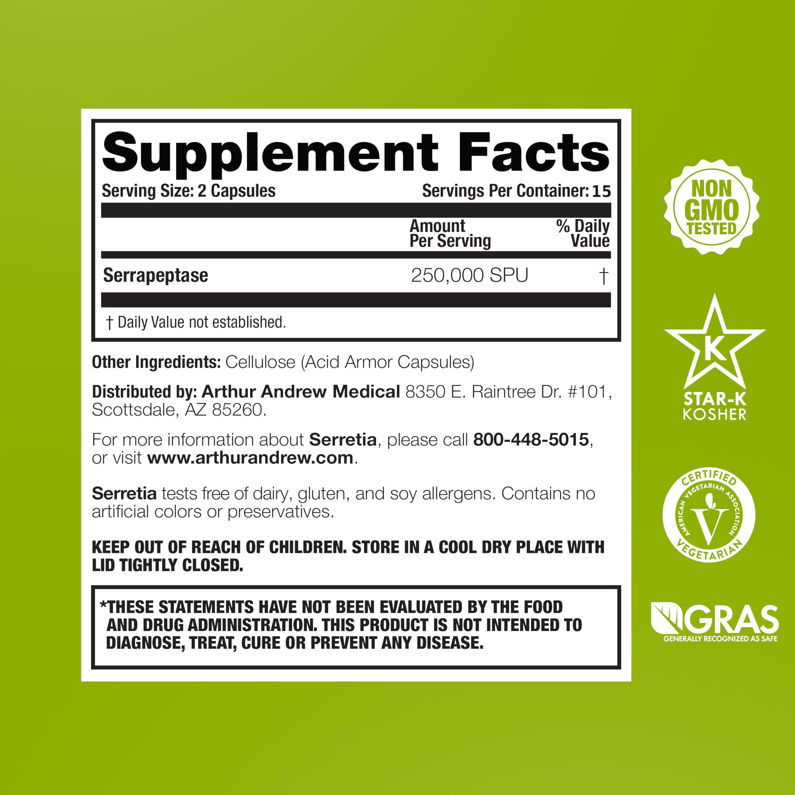 Arthur Andrew Medical Serretia Multi-Enzyme Capsules side view