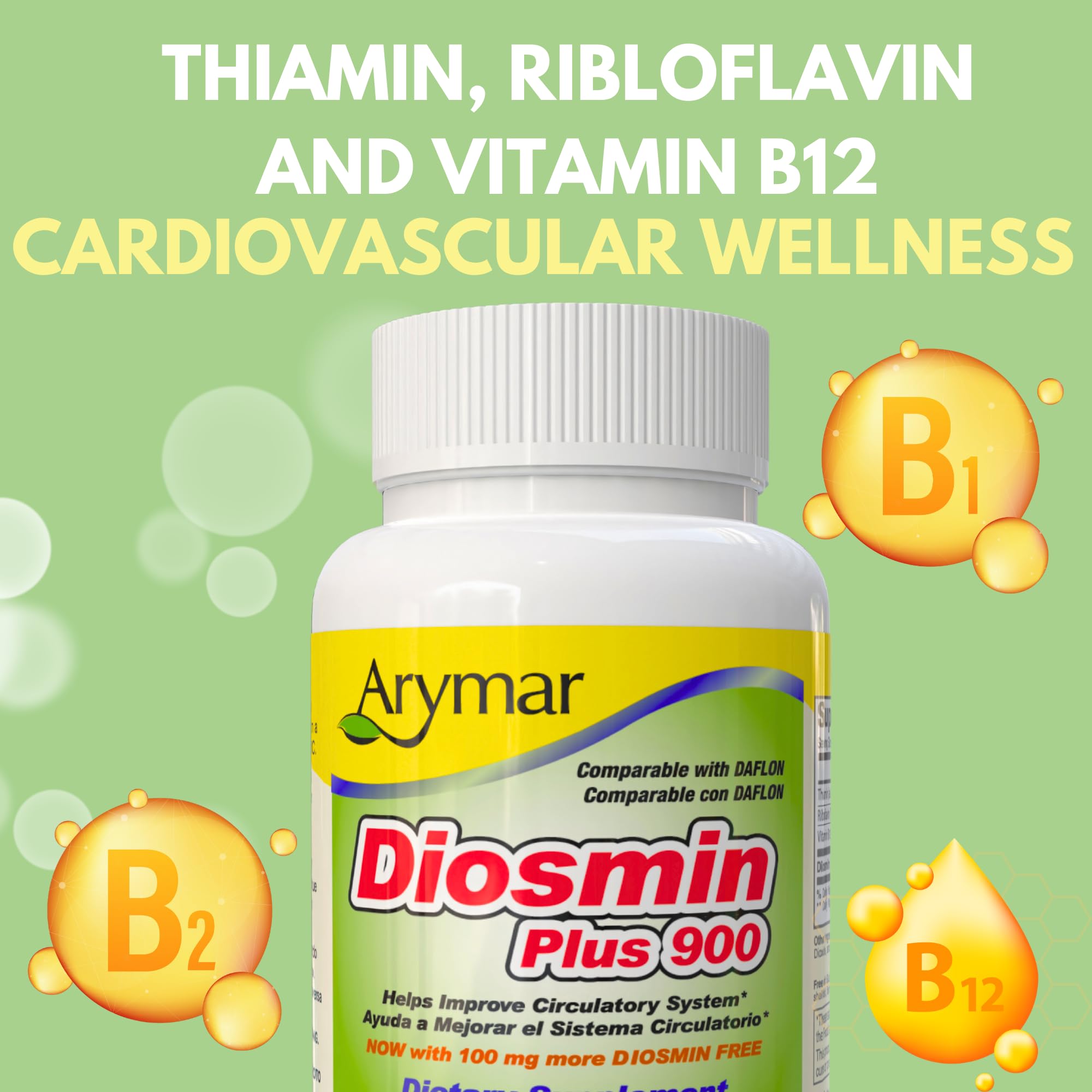 Arymar Diosmin Plus 900 supplement bottle side view showing ingredients