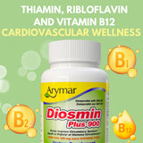 Arymar Diosmin Plus 900 supplement bottle side view showing ingredients