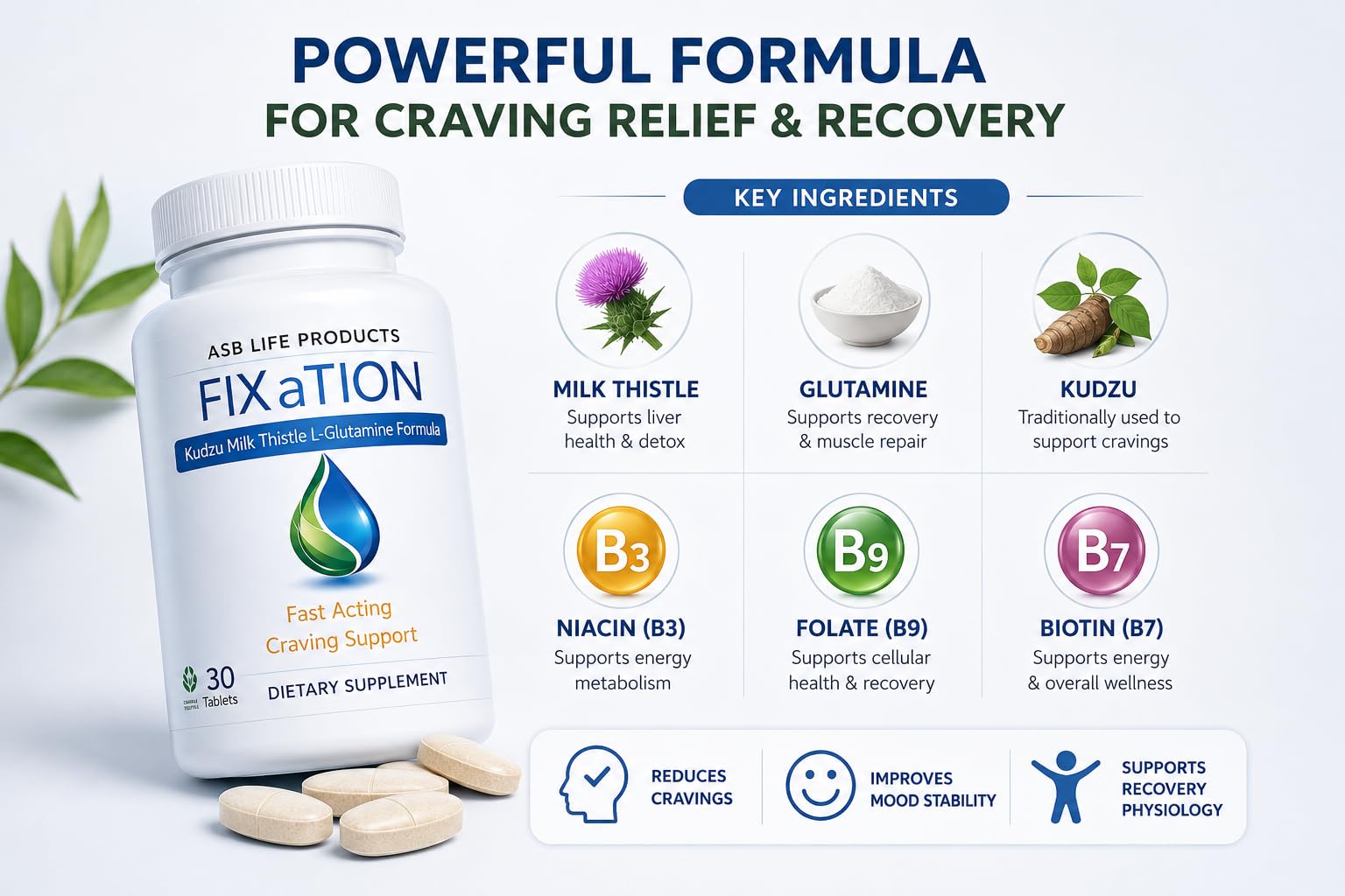 ASB Life Products Craving Control Supplement capsules on a table