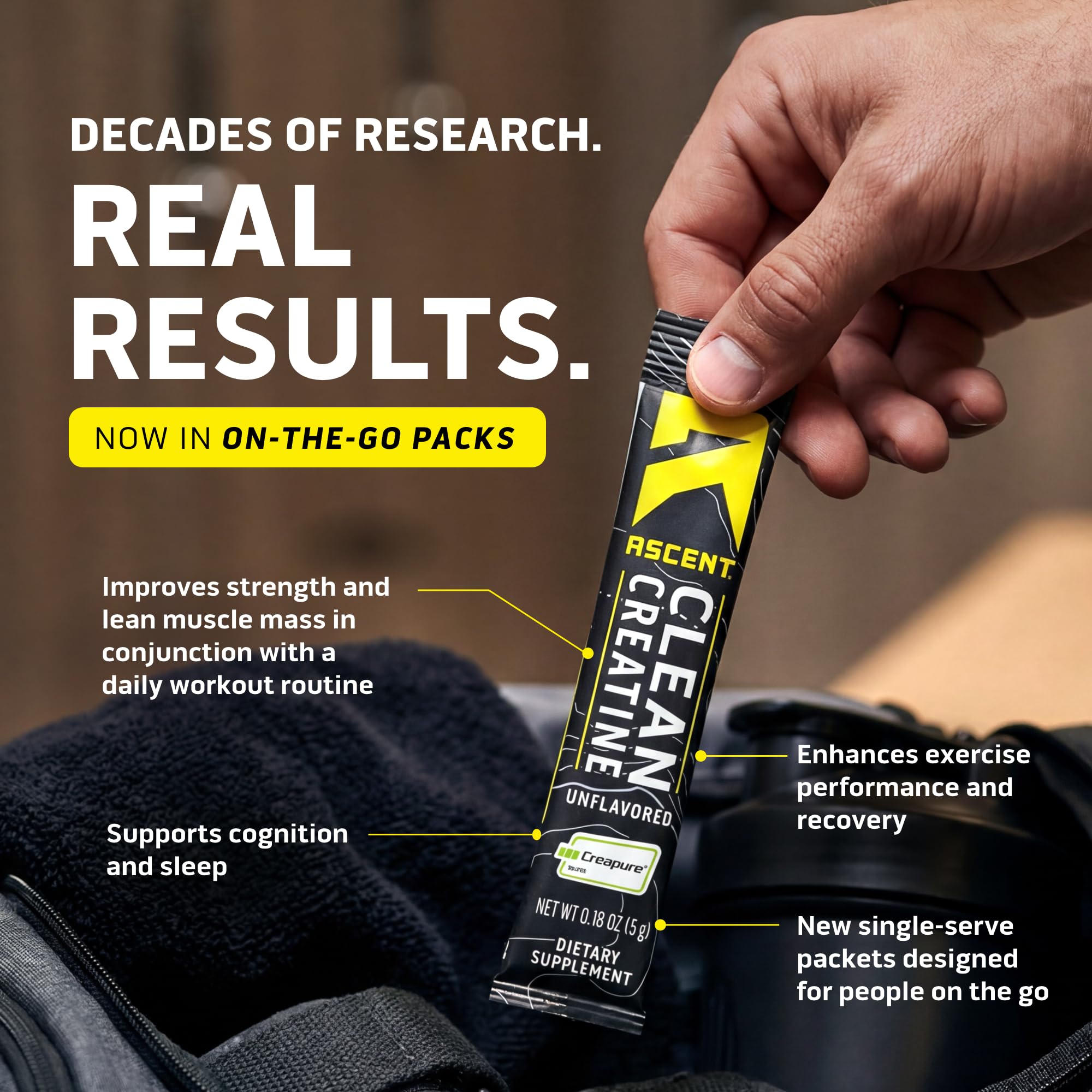 Ascent Clean Creatine Monohydrate 109g back view showing nutritional information