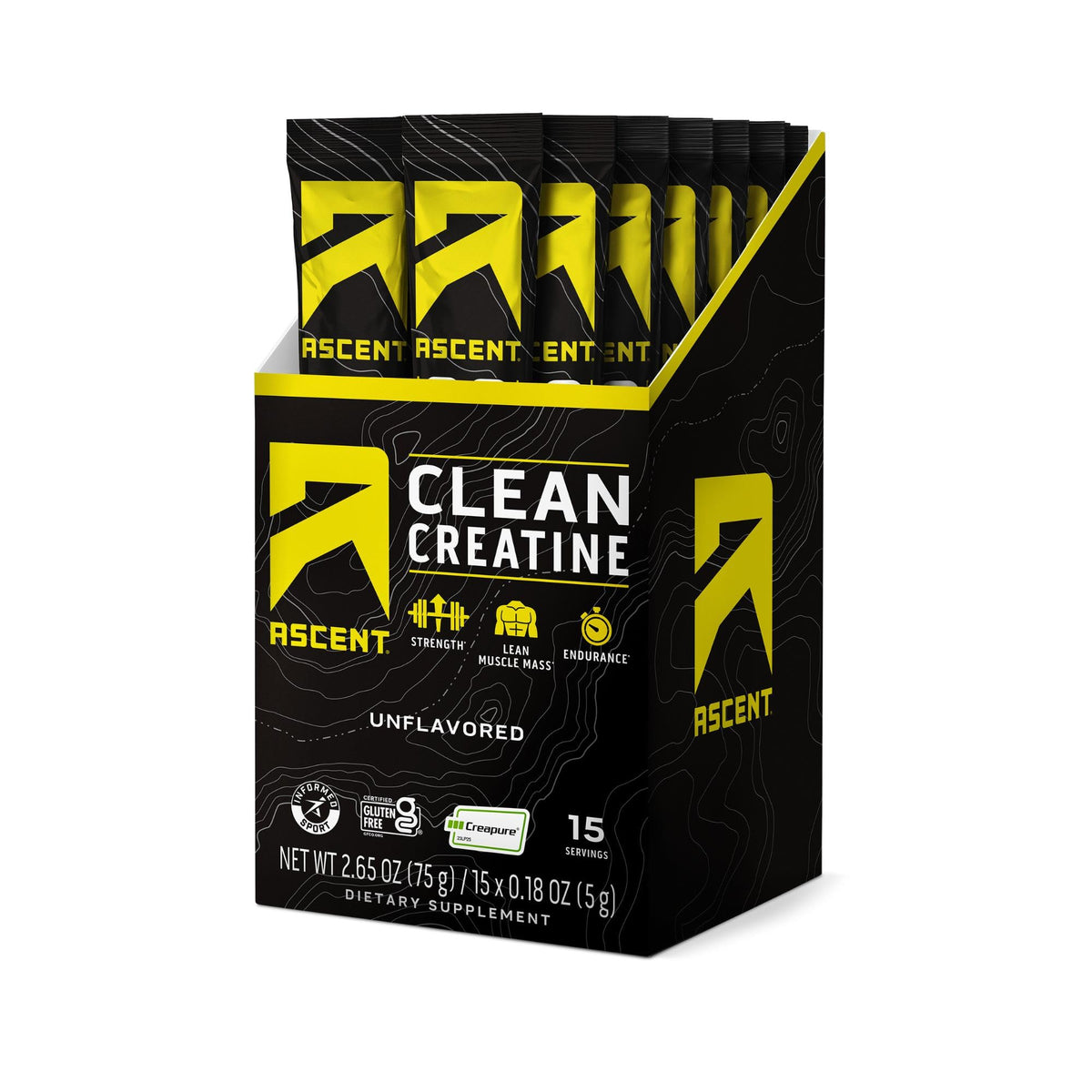 Ascent Clean Creatine Monohydrate 109g front view with packaging