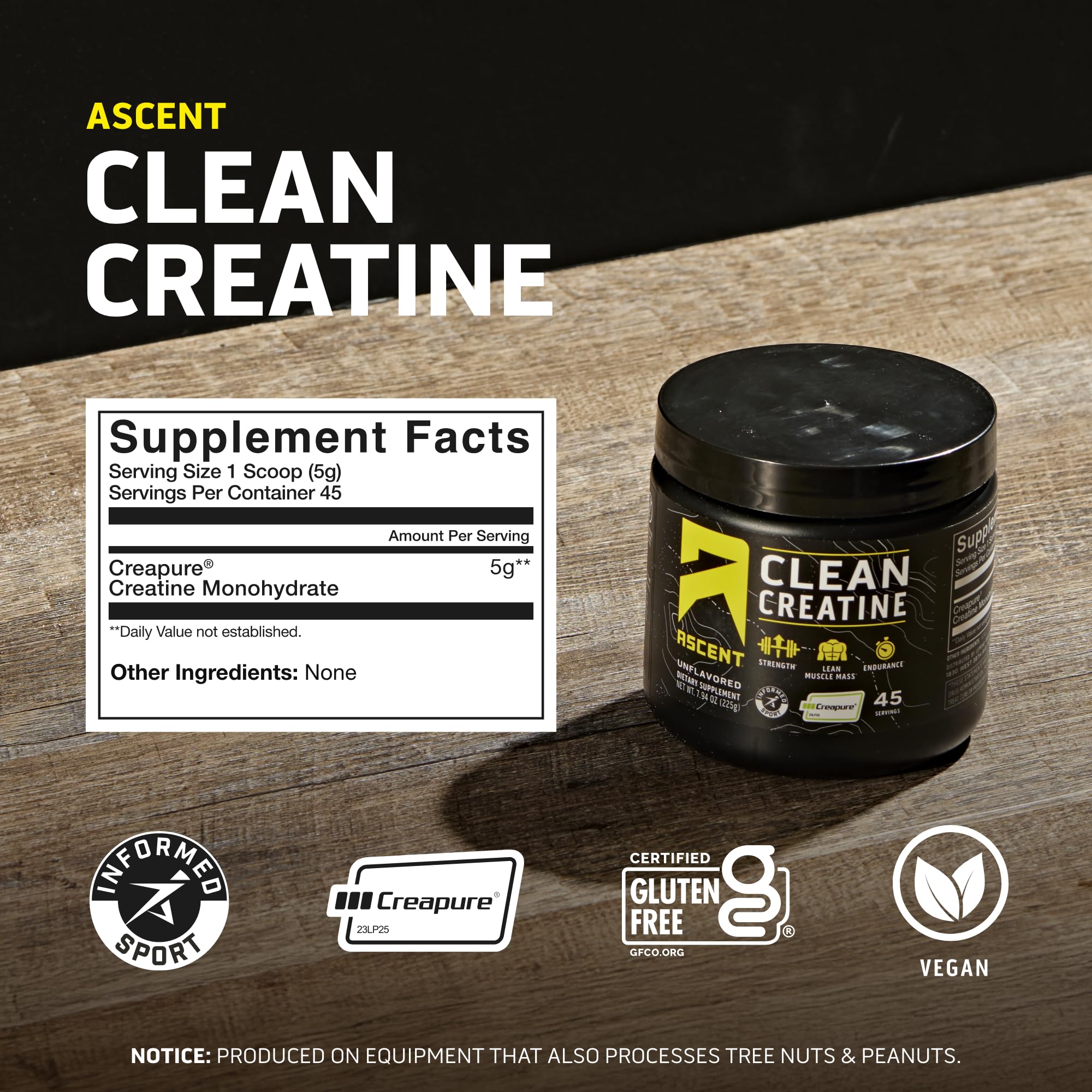 Ascent Clean Creatine Monohydrate 225g nutritional information