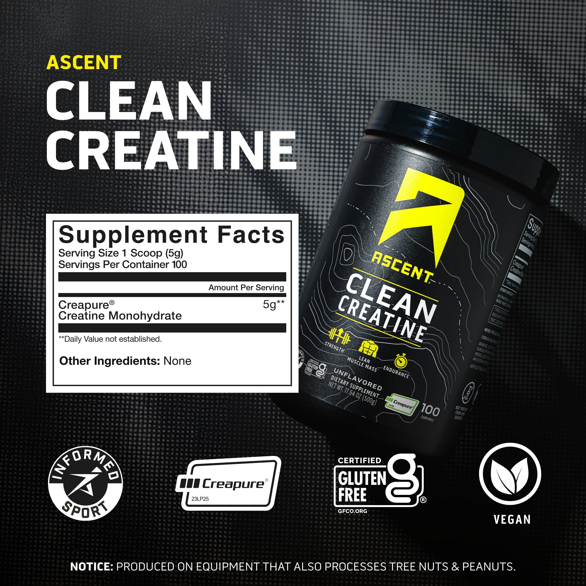 Ascent Clean Creatine Monohydrate 454g scoop
