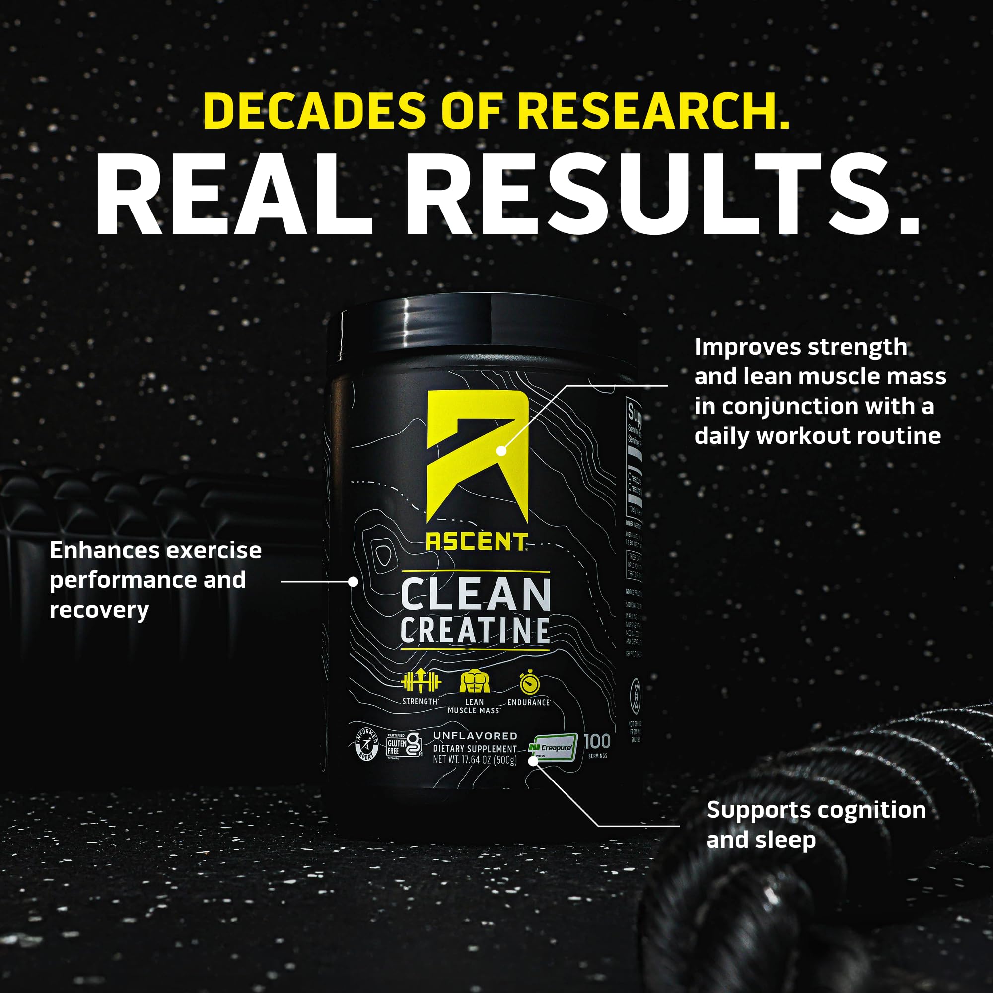 Ascent Clean Creatine Monohydrate 454g side view