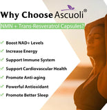 Ascuoli NMN 500mg + Trans-Resveratrol 400mg Supplement bottle back view
