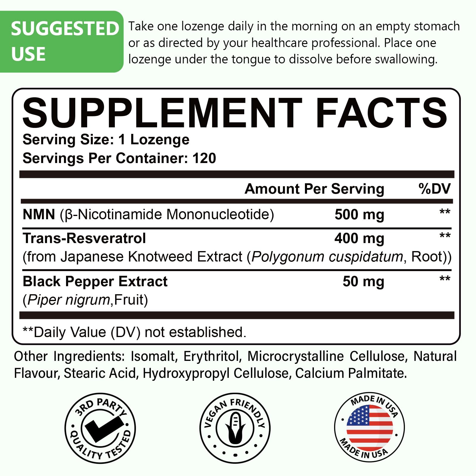 Ascuoli NMN 500mg + Trans-Resveratrol 400mg Supplement tablets close-up