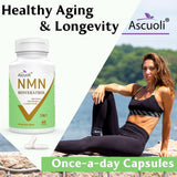 Ascuoli NMN 500mg + Trans-Resveratrol 600mg supplement bottle back view