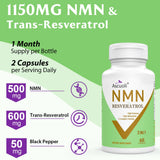 Ascuoli NMN 500mg + Trans-Resveratrol 600mg supplement capsules on a wooden table