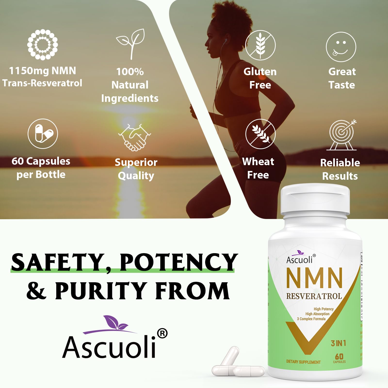 Ascuoli NMN 500mg + Trans-Resveratrol 600mg supplement ingredients list
