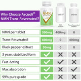 Ascuoli NMN 500mg + Trans-Resveratrol 600mg supplement with a glass of water