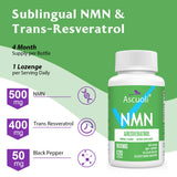 Ascuoli NMN Resveratrol Supplement 500mg 400mg bottle side view