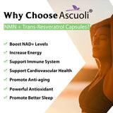 Ascuoli NMN Resveratrol Supplement 500mg 400mg bottle with lozenge