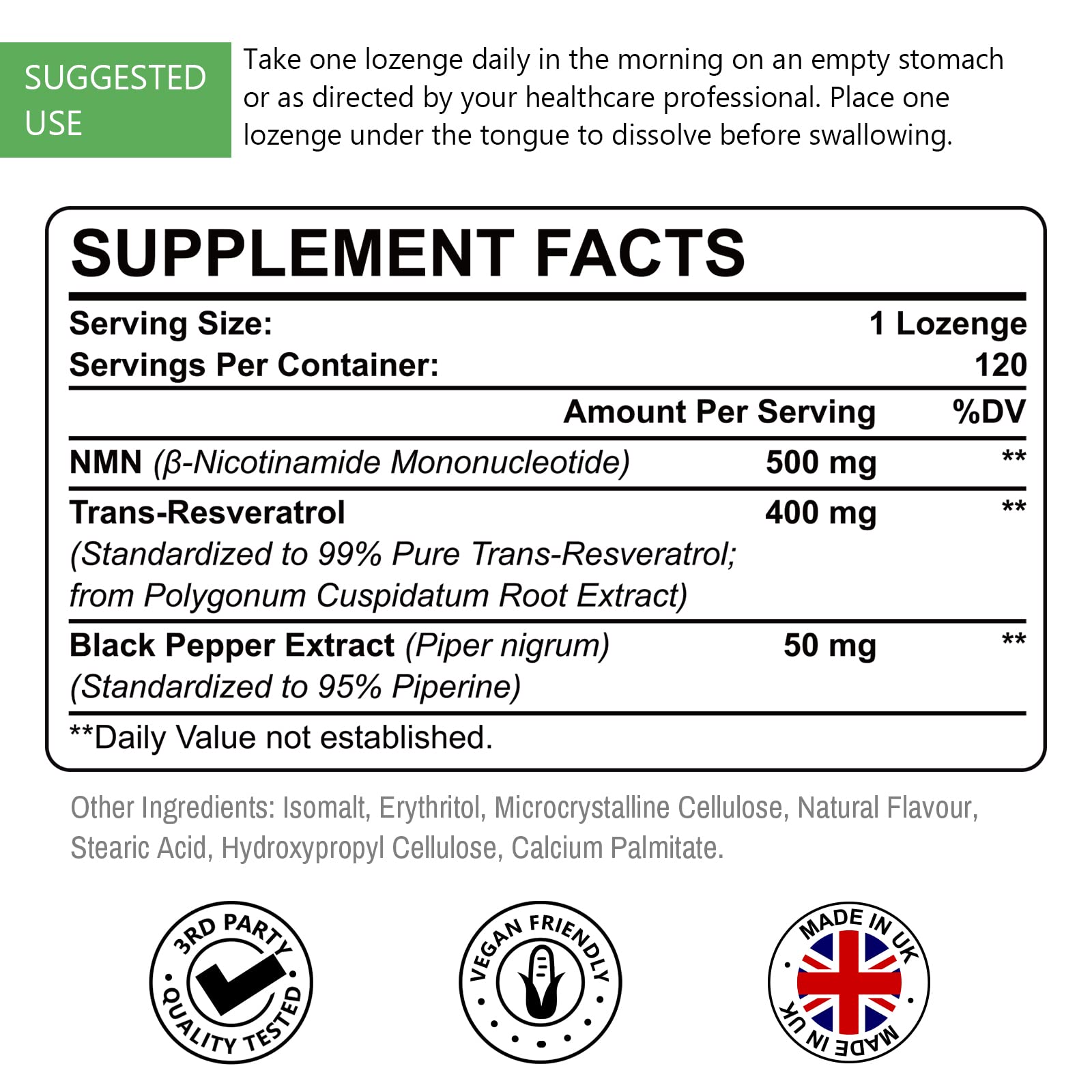 Ascuoli NMN Resveratrol Supplement 500mg 400mg tablets close-up