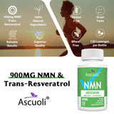 Ascuoli NMN Resveratrol Supplement 500mg 400mg tablets in hand