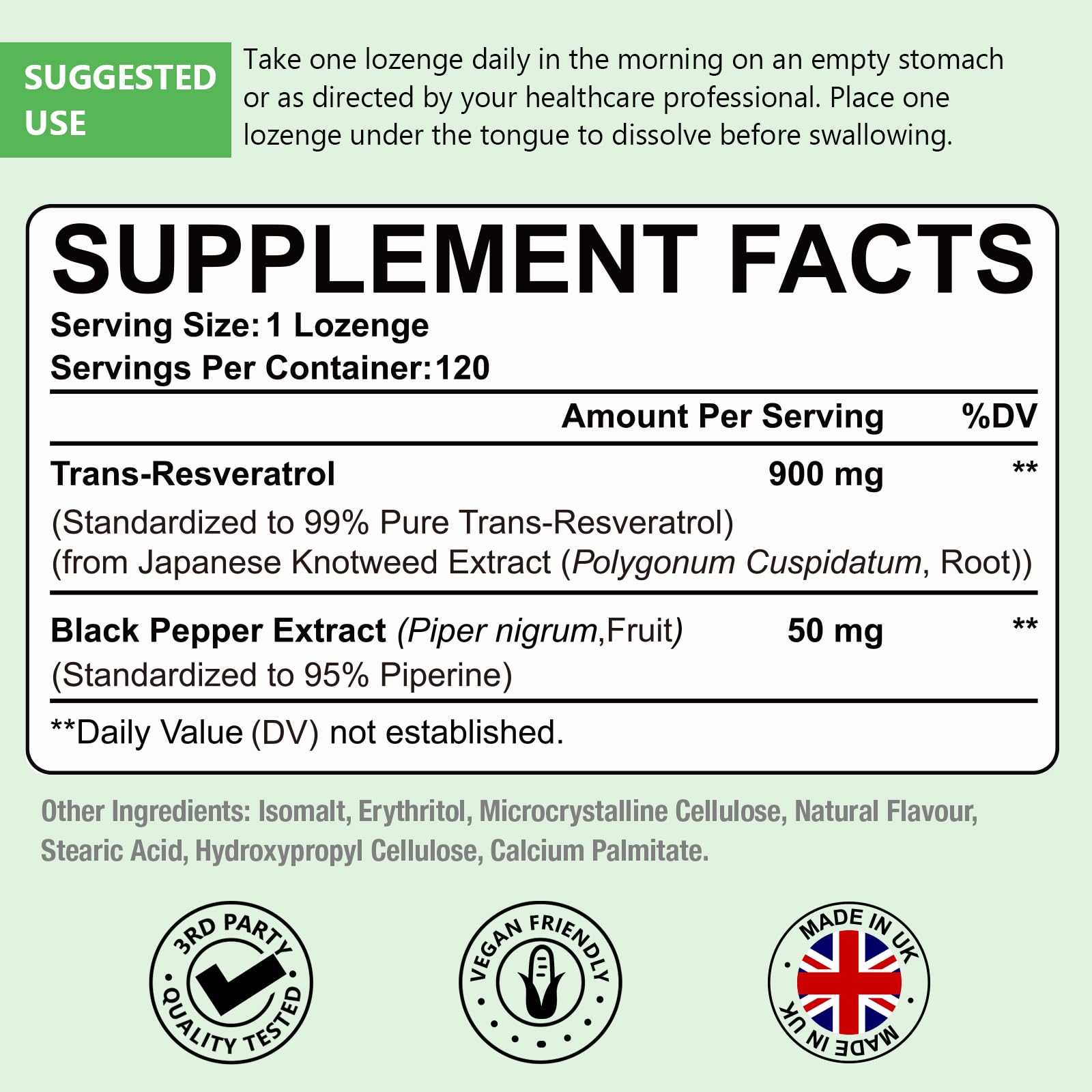 Ascuoli Sublingual Trans-Resveratrol 900 mg Supplement tablets close-up