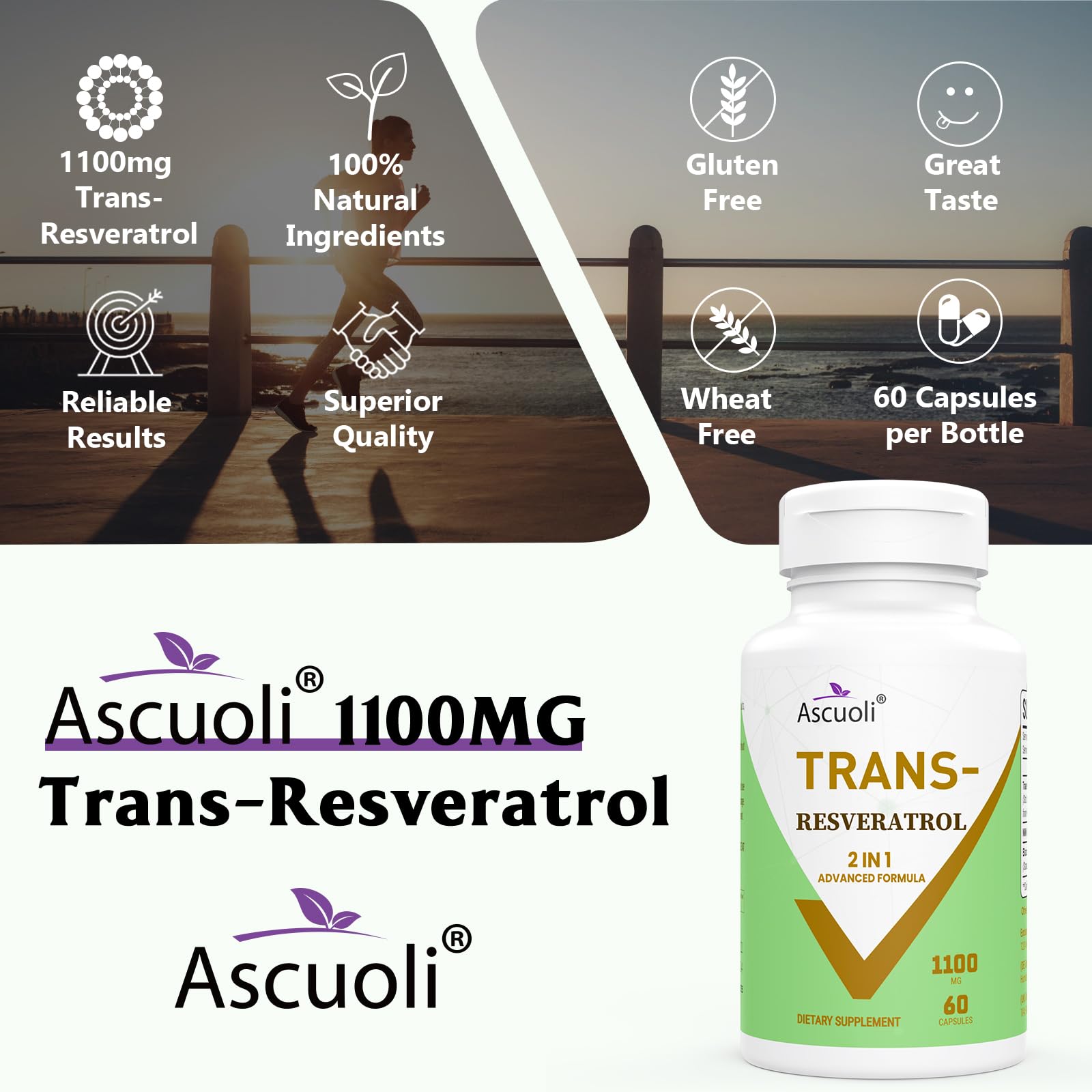 Ascuoli Trans-Resveratrol capsules opened bottle view