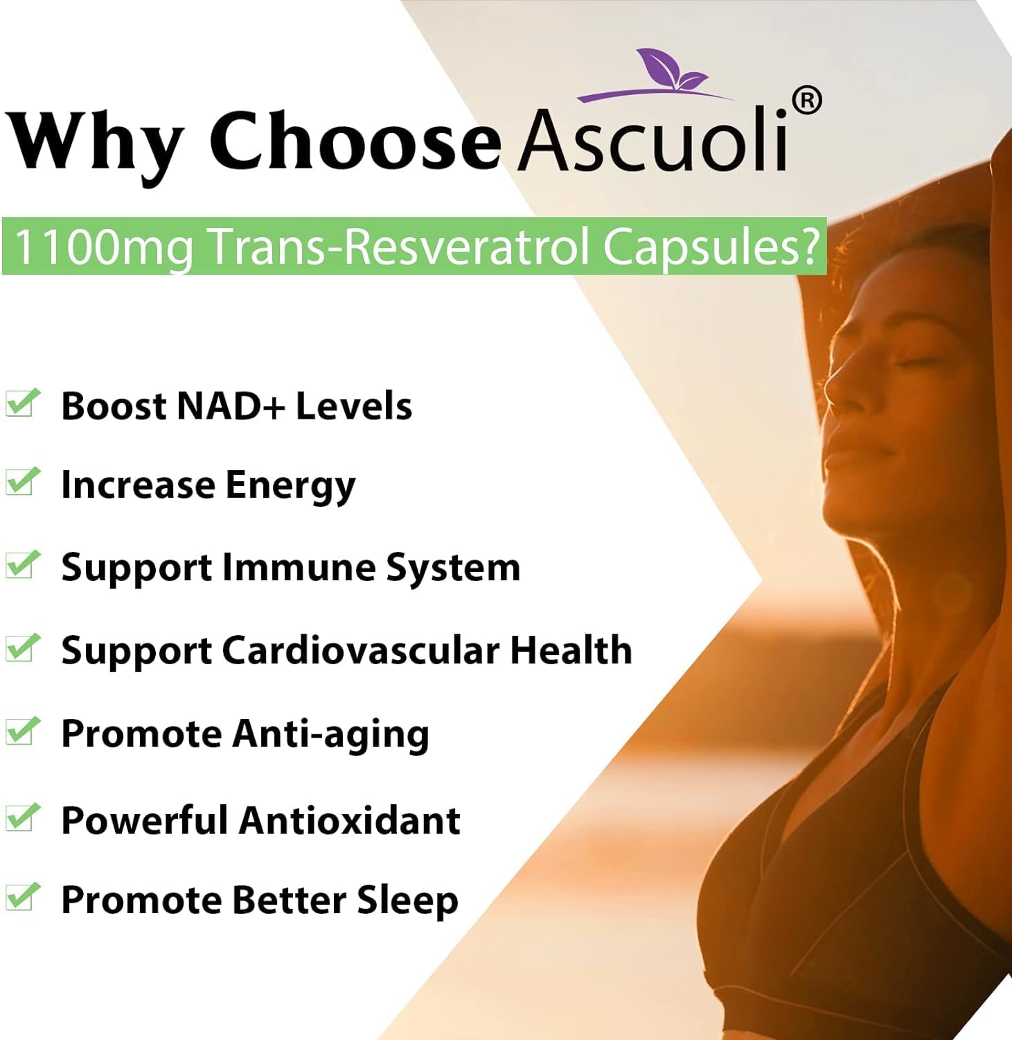Ascuoli Trans-Resveratrol capsules with Black Pepper Extract label