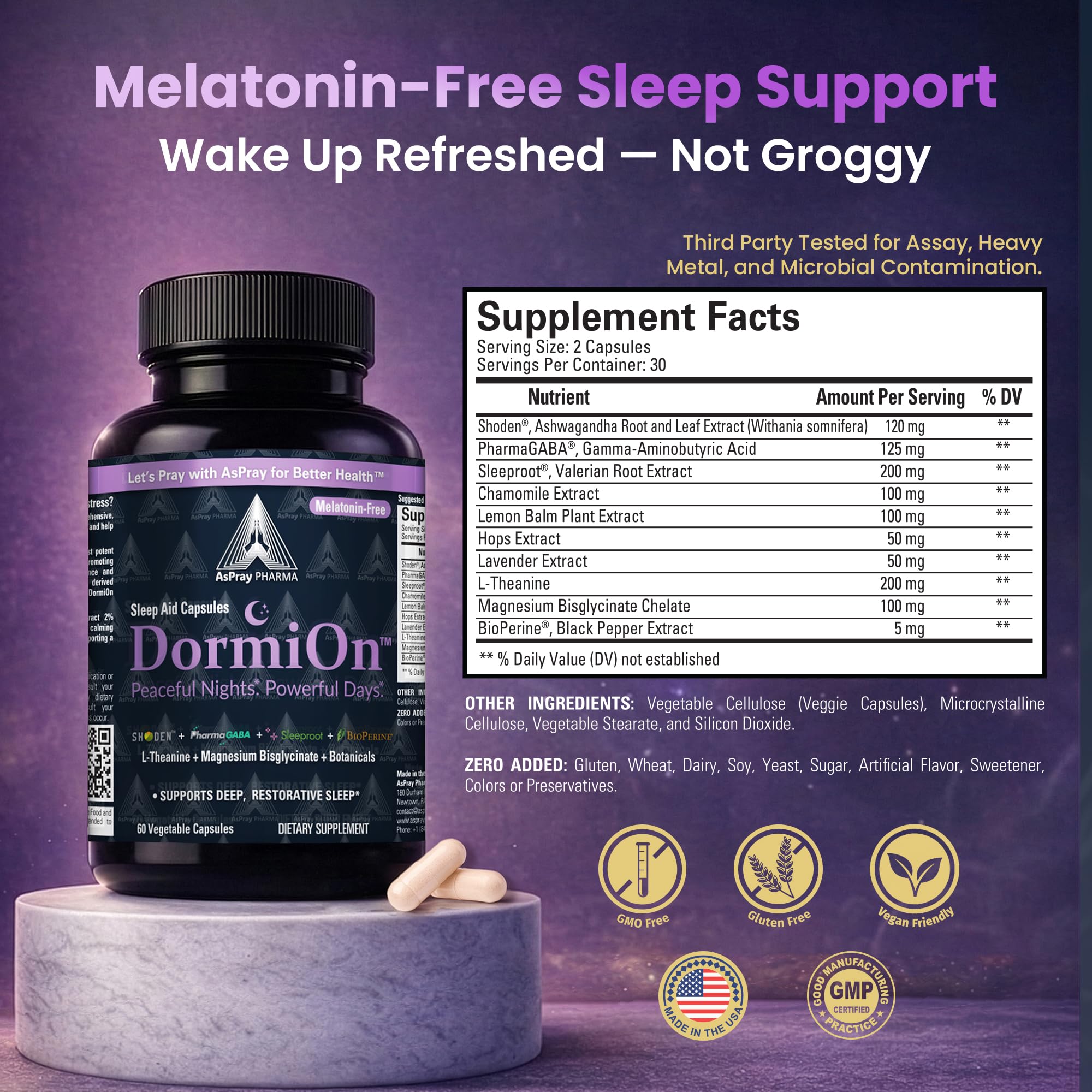 AsPray Pharma DormiOn Sleep Supplement 60 Capsules back view